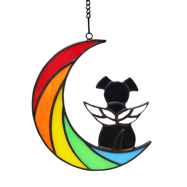 Lcensp Stained Glass Rainbow Bridge Dog Memorial Gifts for Loss of Dog Sympathy Remembrance Suncatcher, Angel Wings Pet Loss Bereavement Gifts in Memory of Pet Passing Away Window Hanging.