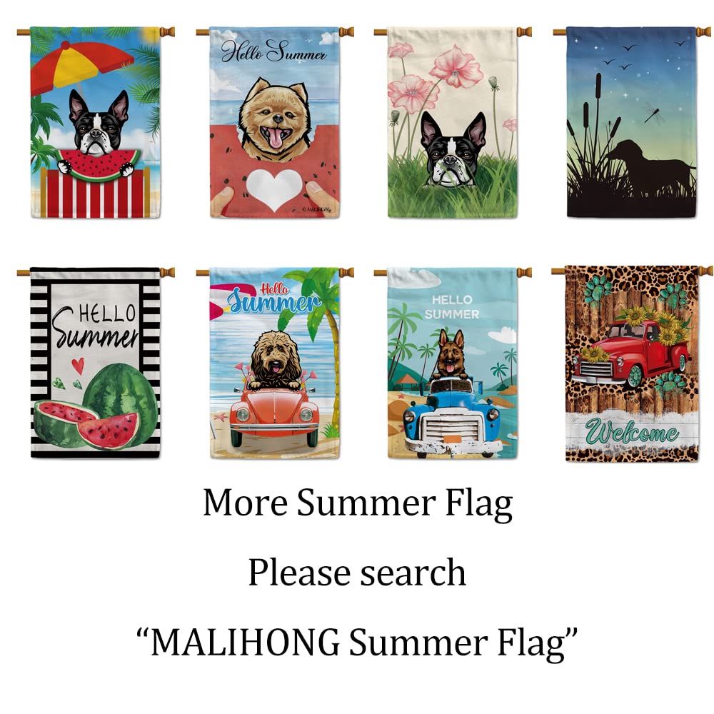 MALIHONG Summer Time Watermelon Flag Peeking Dog Boston Terrier House Flag Double Sided Yard Outdoor Decorative Summer Beach Holiday Flag 28 x 40 Inch