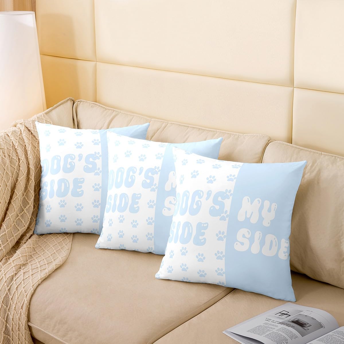 Kawaii Dog Paws Print Throw Pillow Covers Set of 2 Dog Side My Side Cushion Covers for Couch Sofa Cute Puppy Animal Pet Decorative Pillowcases Soft Outdoor Pillows Covers,18"x18"