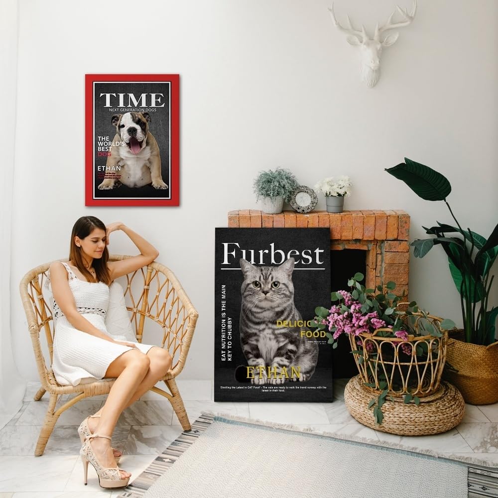 Vomokim Personalized Dog Photo to Canvas Prints Custom Dog Magazine Cover Wall Art Framed Don't Make Me Jealous Home Decor Canvas Print Poster Living Room Bathroom Decor