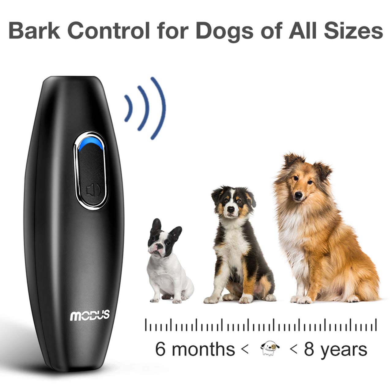 MODUS Bark Control Device - Anti Barking Device, 2-in-1 Dog Training Tool, 16.4 Ft Large Control Range, Safe to Use, Dog Silencer Dogs, Ultrasonic Dog Whistle Indoor&Outdoor