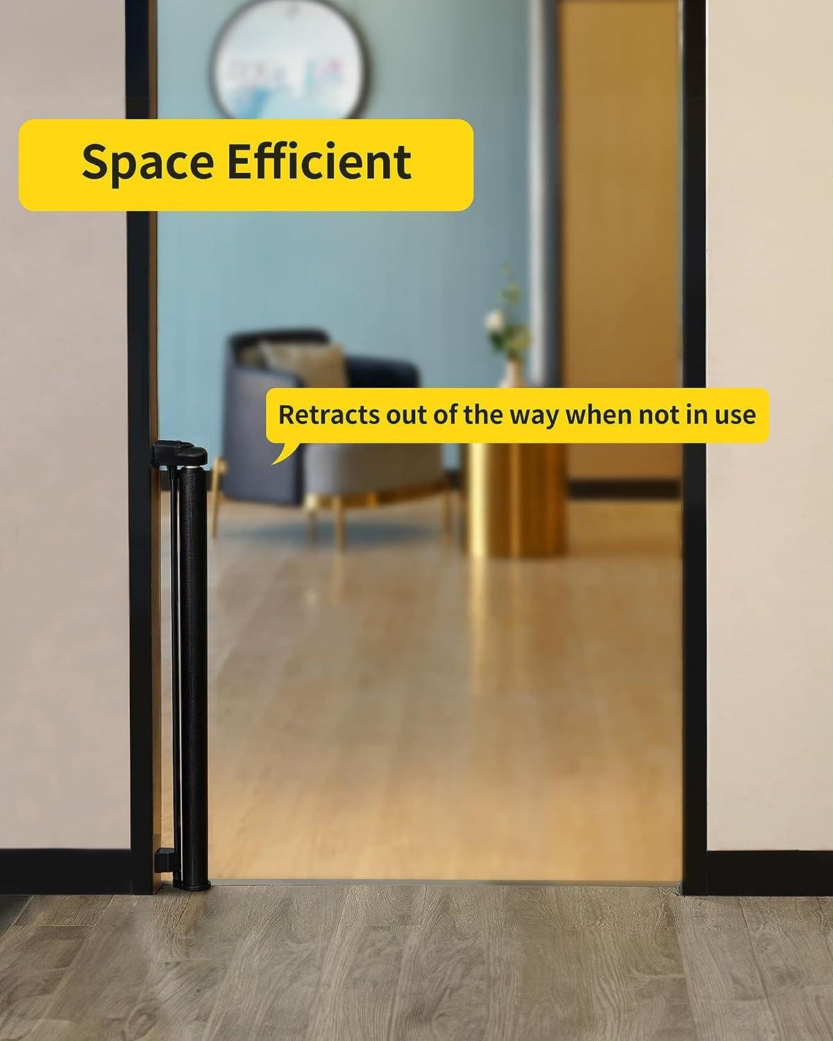 dearlomum Retractable Baby Gate,Mesh Baby Gate or Mesh Dog Gate,33" Tall,Extends up to 55" Wide,Child Safety Gate for Doorways, Stairs, Hallways, Indoor/Outdoor（Black,33"x55")