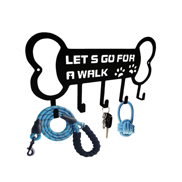 BiaGift Wall Mounted Dog Leash Holder and Key Organizer - 'Lets Go for A Walk' with Farmhouse Style