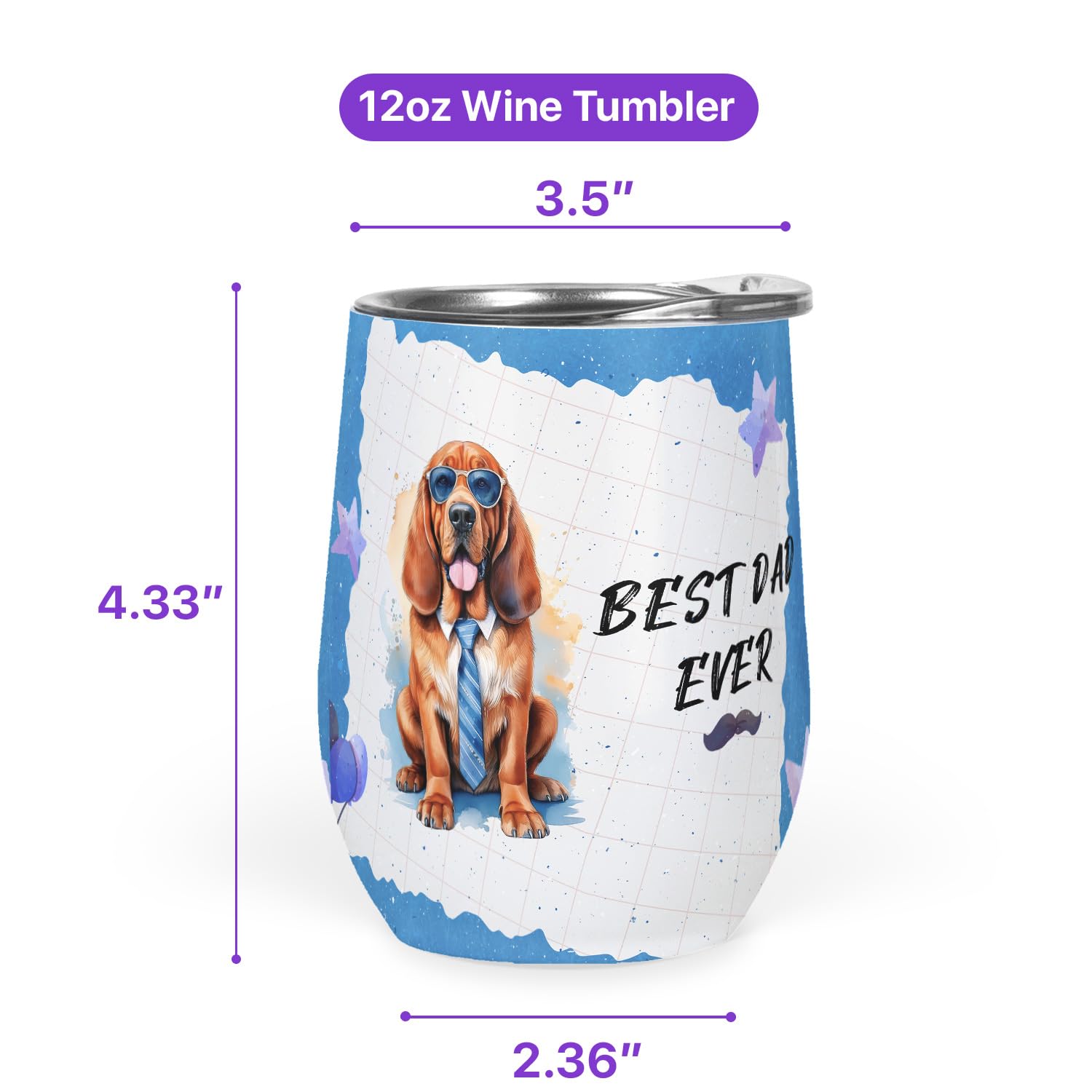 Ninety3POD Happy Father's Day Best Bloodhound Cool Dad Ever 12oz Stainless Steel Tumbler Insulated Cup with Lid Dog Lover 12007