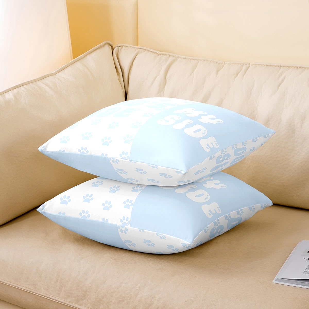 Kawaii Dog Paws Print Throw Pillow Covers Set of 2 Dog Side My Side Cushion Covers for Couch Sofa Cute Puppy Animal Pet Decorative Pillowcases Soft Outdoor Pillows Covers,18"x18"