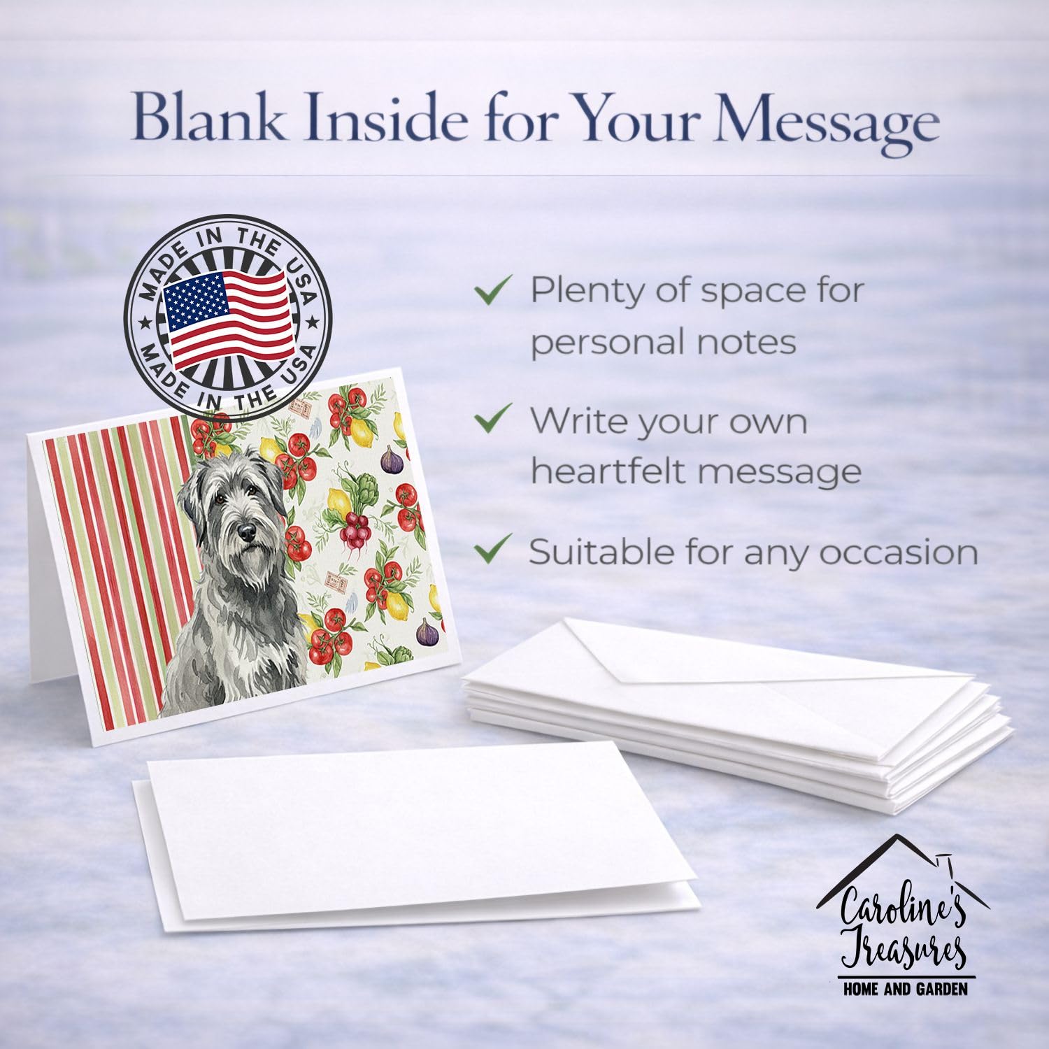 Caroline's Treasures Gray Briard Vegetables Greeting Cards Pack of 8 Blank Cards with Envelopes Whimsical A7 Size 5x7