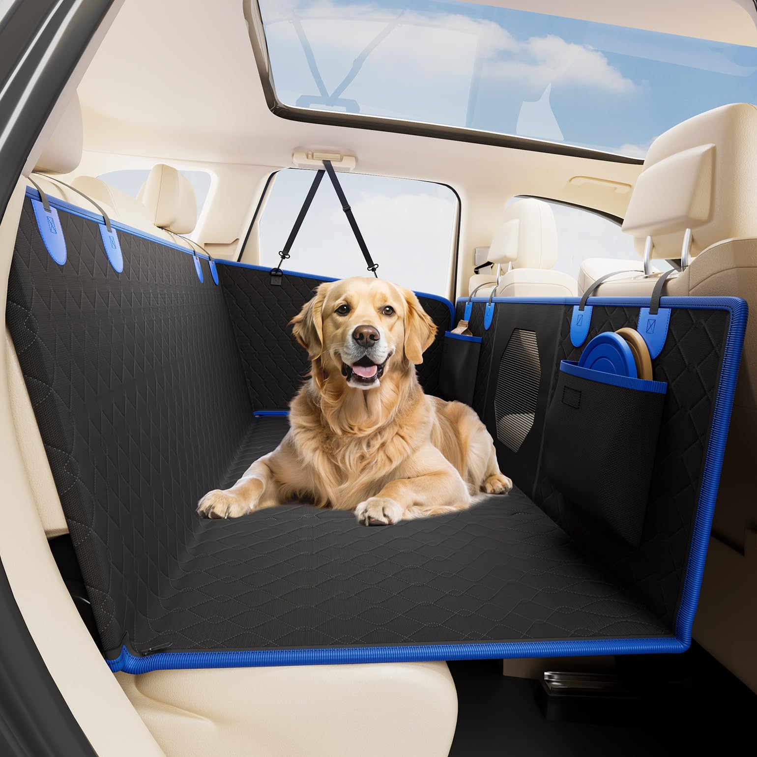 JOYTUTUS Back Seat Extender for Dogs with Dog Cooling Mat, Car Seat Cover with Hard Bottom, Back Seat Pet Cover for Summer or Hot Days Sleeping, Waterproof Dogs Hammock for Car Truck SUV