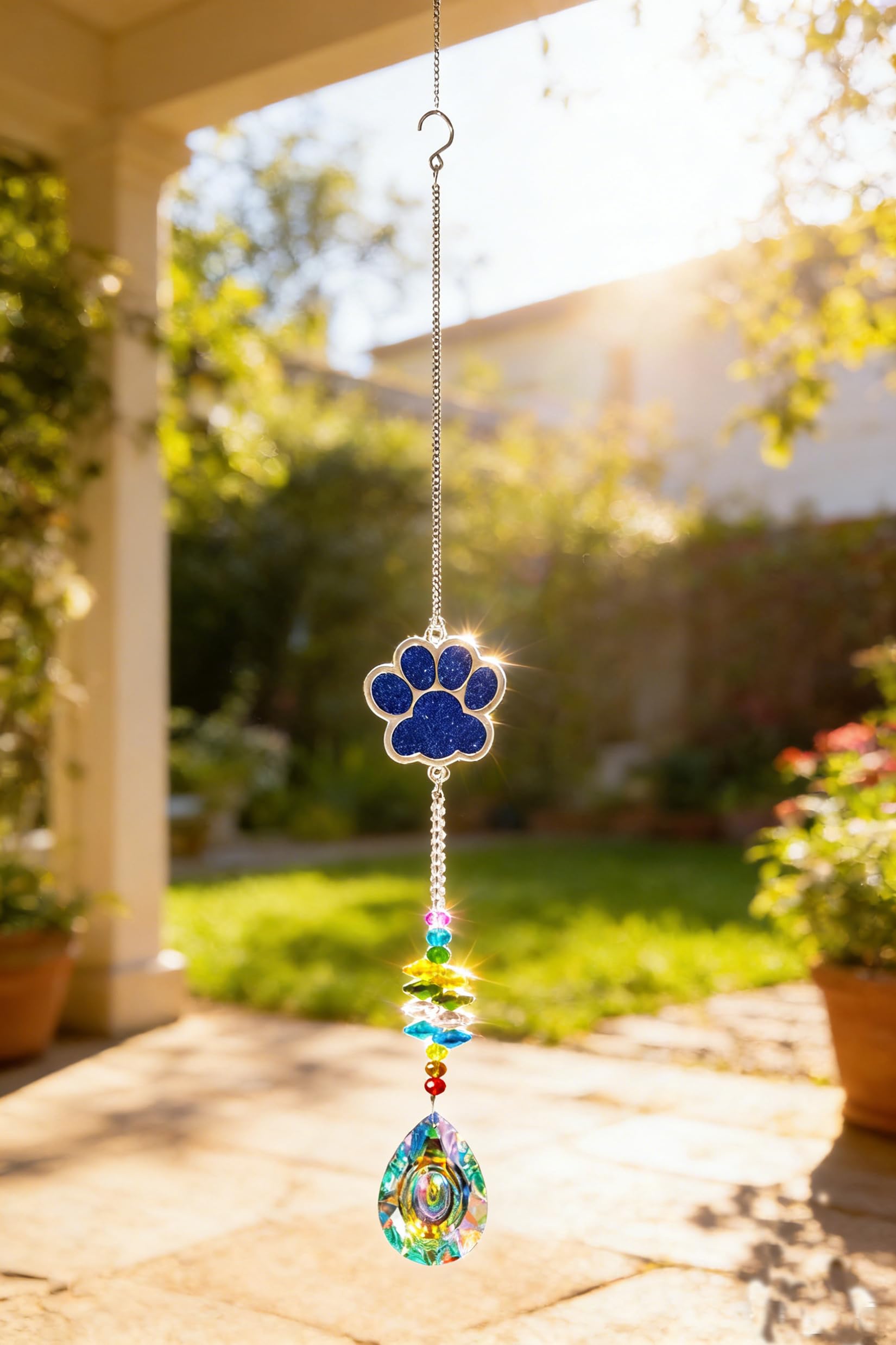 Pet Memorial Suncatcher, Dog Passing Away Gifts,Loss of Dog Sympathy Gift,Dog Memorial Gifts,Crystal Suncatcher Pet Sympathy (Blue, B)