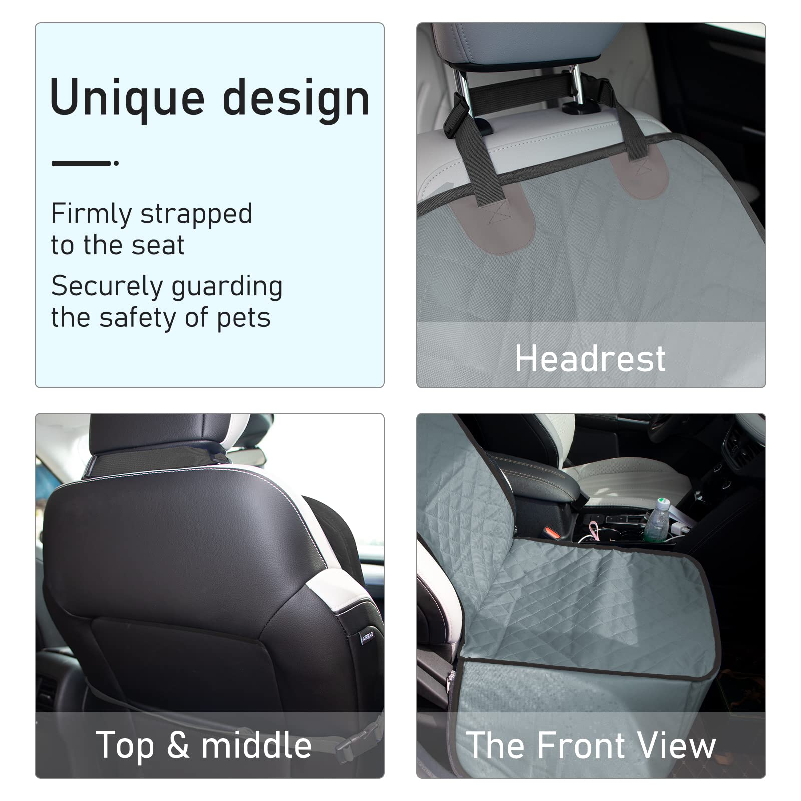 GURETER Front Seat Cover for Dogs, 2-in-1 Pet Carrier Car, SUV and Truck Waterproof Front Car Seat Cover with Dog Seat Belt, Anti-Scratches, Grey Blue, Pet Front Seat Dog Cover for Car FCWLAGU2