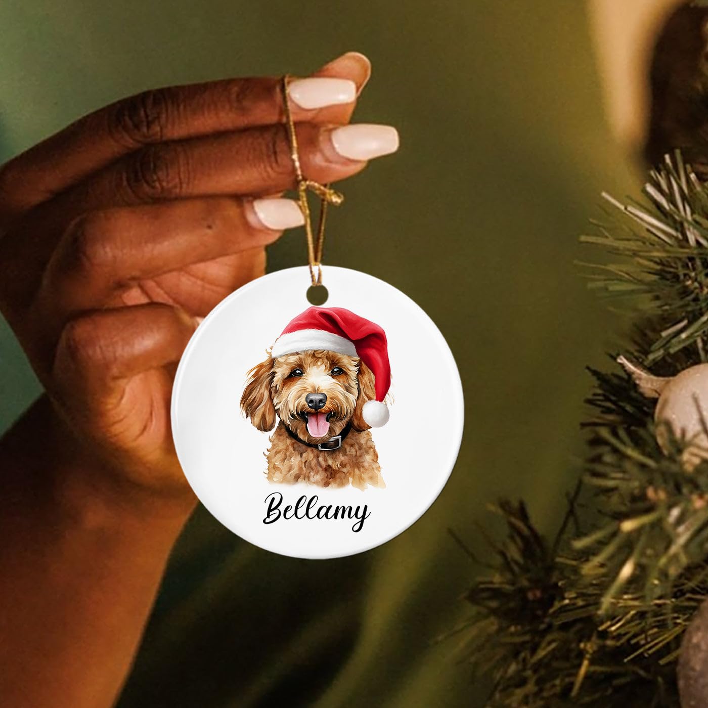 Funny Brown Poodle Dog Ceramic Ornament Gift for Xmas 2026 Dog Dad Mom, Personalized Name Brown Poodle Lover Christmas Ornament Gifts, Custom Poodle Ceramic Ornament, Poodle Puppy Ornament Christmas