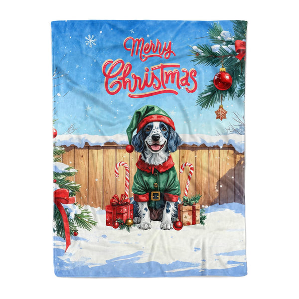 Merry Christmas Woofmas Xmas Noel English Setter Elf Candy Cane Snow Cozy Fleece Sherpa Blanket Dog Lover Warm Soft Throw Blanket 13017