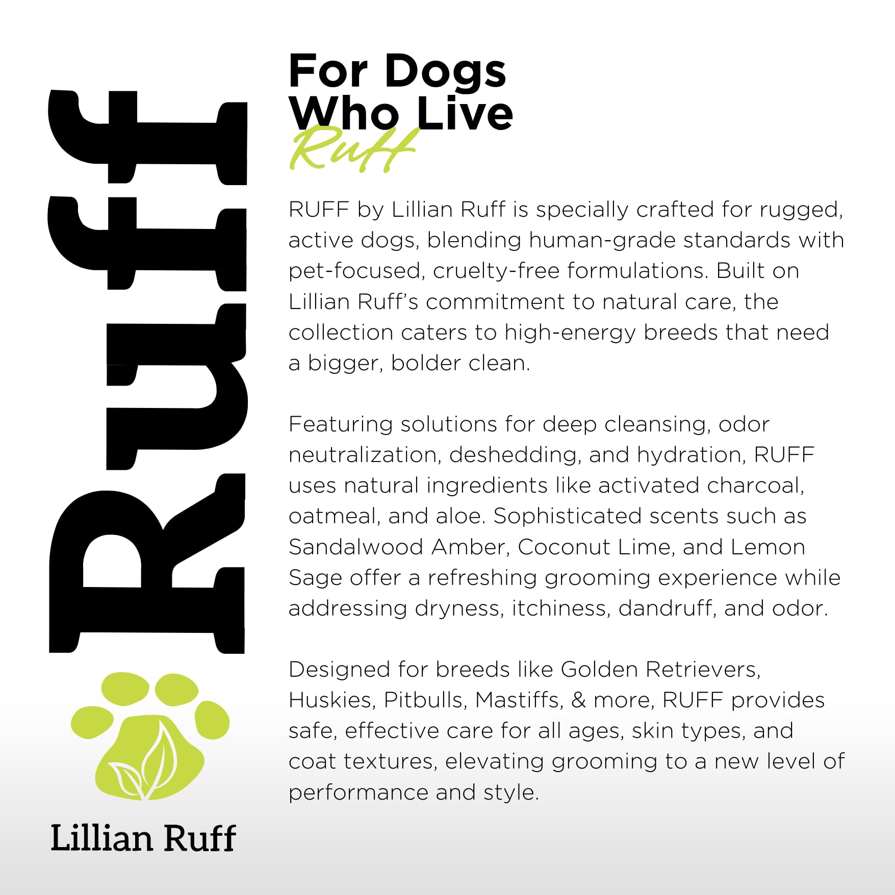 Ruff by Lillian Ruff Deshedding Dog Shampoo | Coconut Lime | Vitamin E, Omega-3, Aloe & Coconut Oil | Relieves Shedding, Itching & Hot Spots | Moisturizing & Deodorizing | Safe for Puppies | USA Made