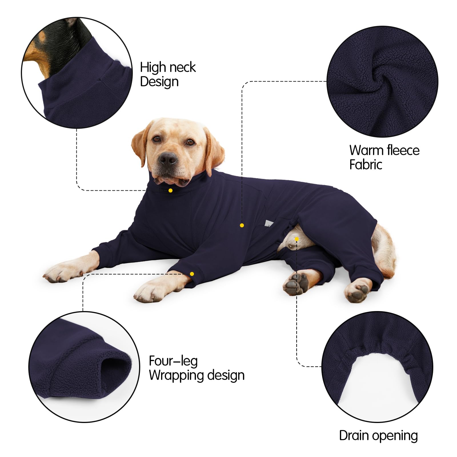 Fleece Dog Sweater for Small Medium Large Dog for Daily Run Walk Sleep Pet Winter Jacket & Windproof Clothes Coat XL Navy Blue