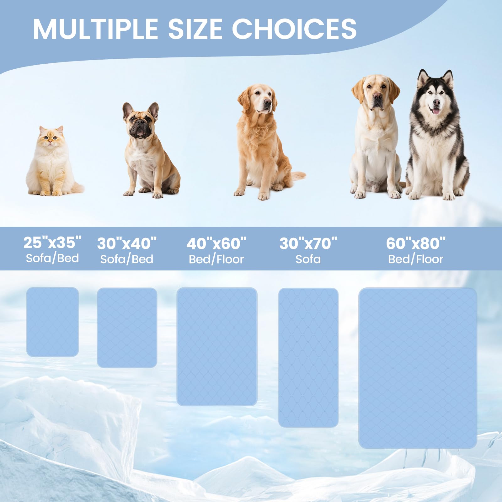 Cozy Bliss Deluxe Leakproof Cooling Blanket for Medium Dogs Q-Max 0.46, Soft & Durable Washable Pet Cooling Mat for Hot Weather, Livingroom, Pet Throw & Couch Protector for Cats, Haze Blue, 30"x40"