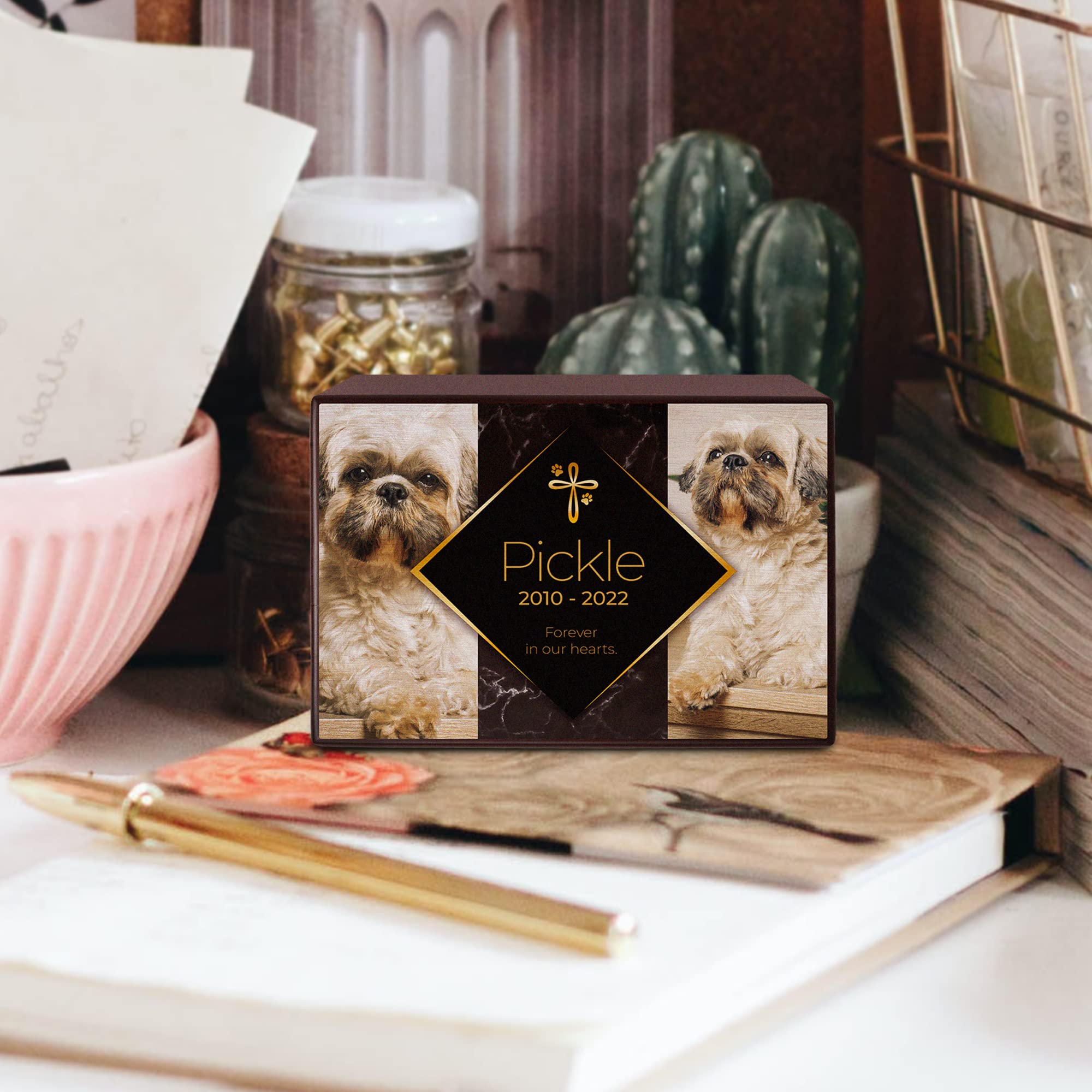 Royal Matter Custom Pet Keepsake Urns for Dogs, Wooden Box for Pet Ashes with Photo for Your Beloved Pets, Pet Cremation Urns as Sympathy Gifts for Pet Lovers - Small, 6" x 4" x 2.75" (Pickle)