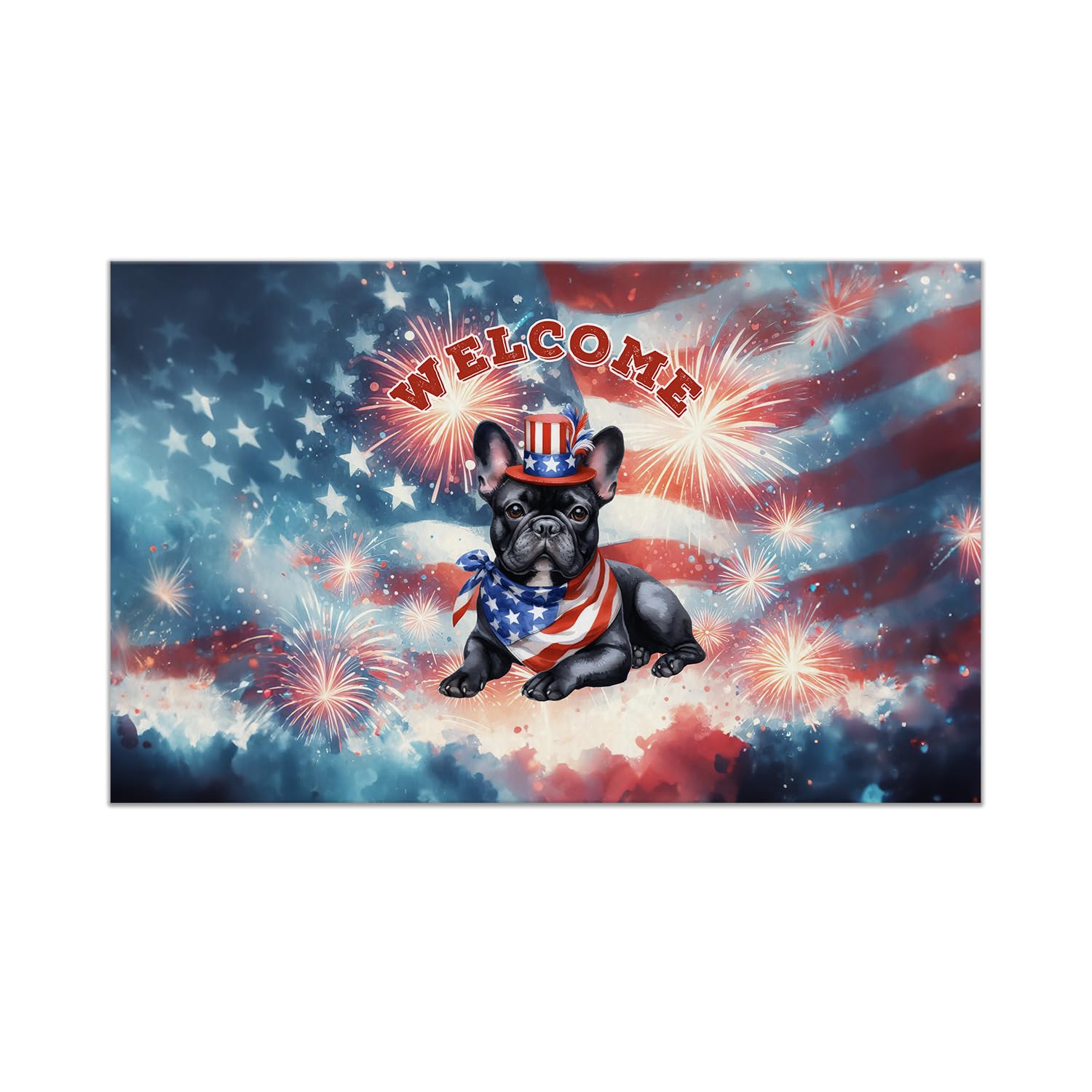 Ninety3POD French Bulldog Patriotic Welcome for 4Th of July Independence Day Doormat Dog Lover Gifts Indoor Outdoor Welcome Mat - 00010