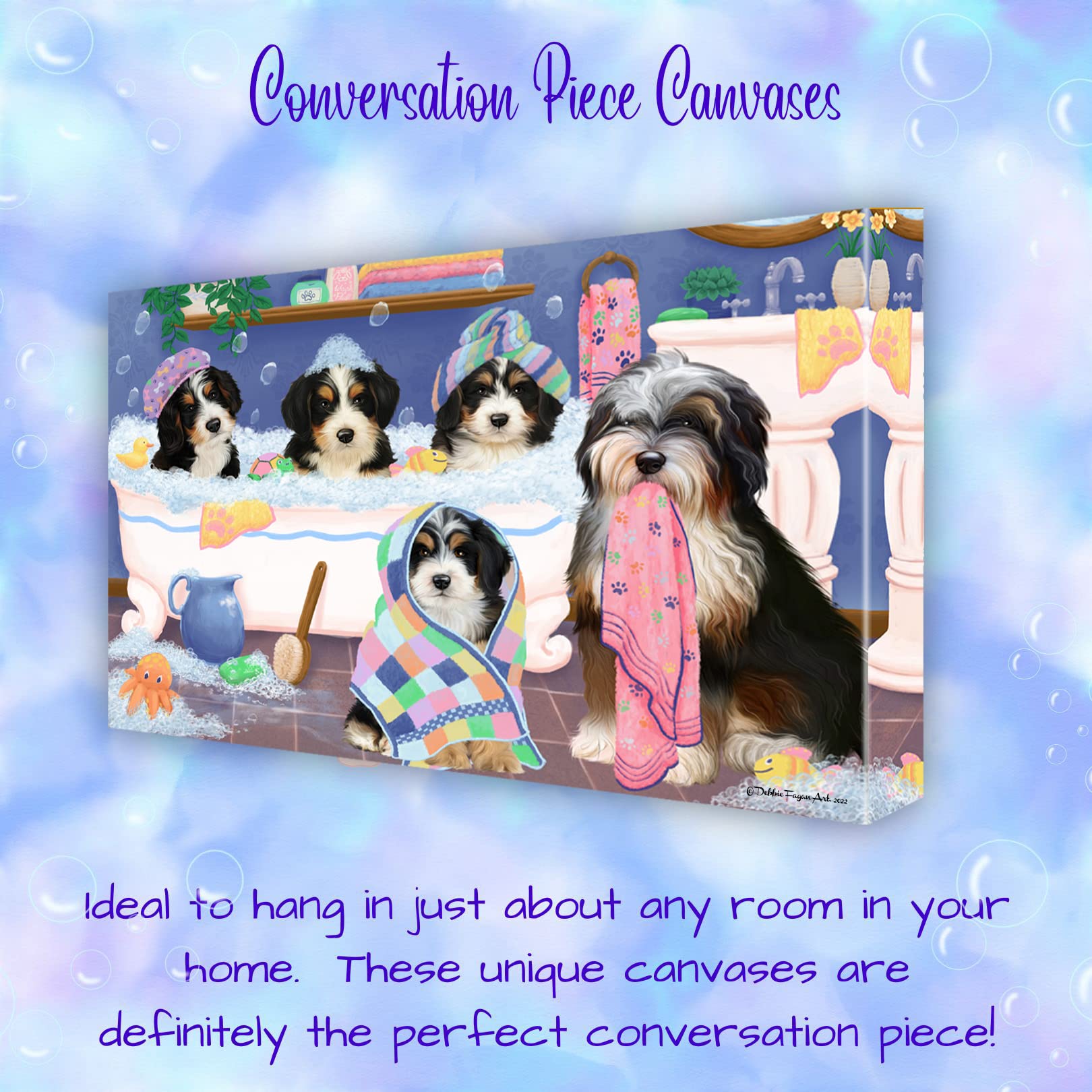 Doggie of the Day Rub A Dub Dogs In A Tub Bernedoodle Dog Canvas Wall Art - Premium Quality Ready to Hang Room Decor Wall Art Canvas - Unique Animal Printed Digital Painting for Decoration - 12"x12"