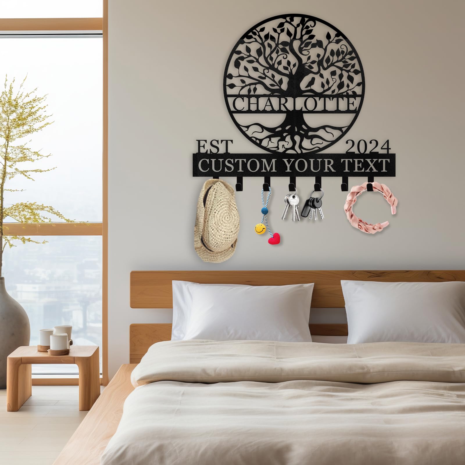 Dyoart, Personalized Key Holder Wall Mount - Custom Name Tree of Life Key Holder for Wall, Metal Key Rack Coat Rack for Front Door, Living Room, Kitchen, Housewarming Wedding Gift