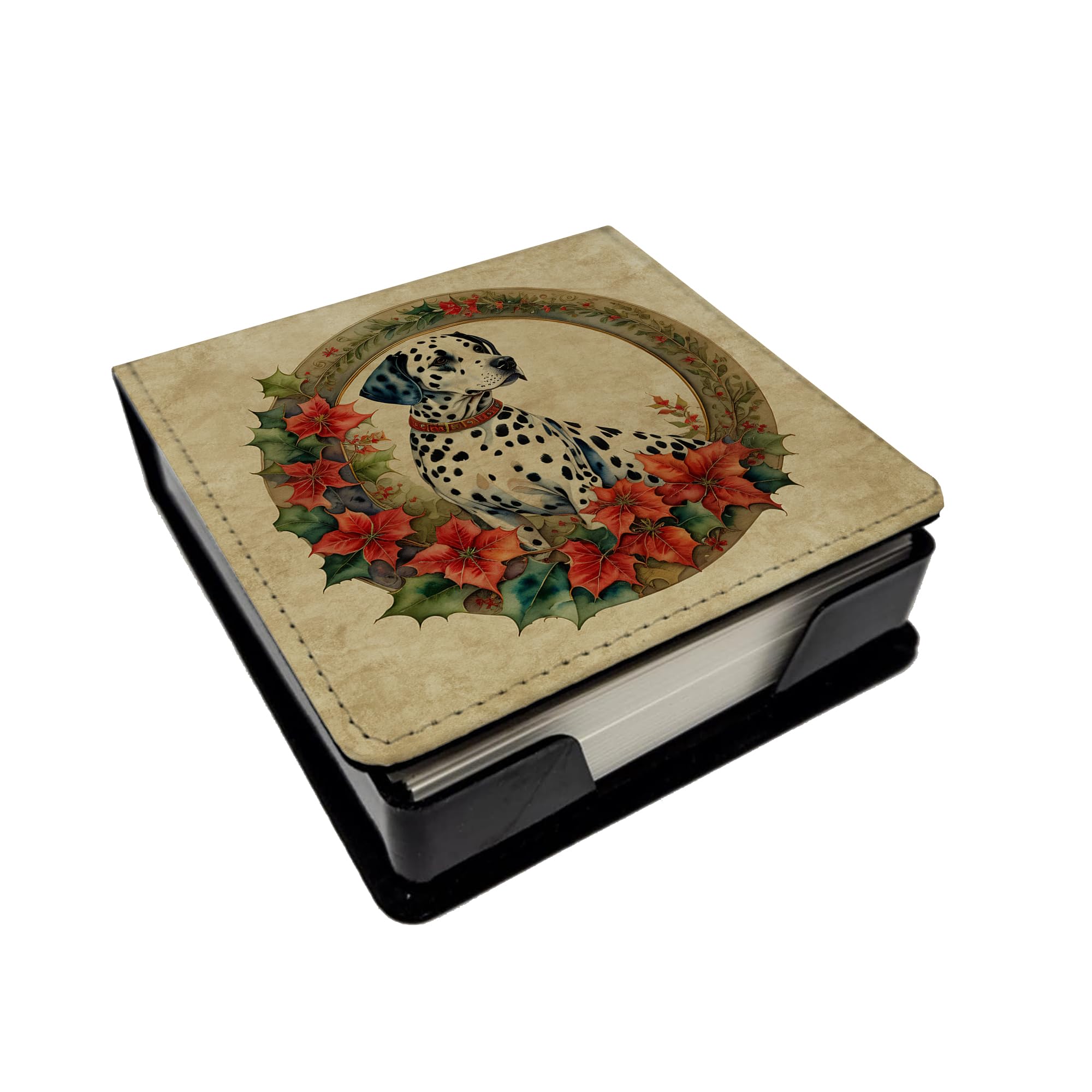 Caroline's Treasures Dalmatian Christmas Flowers PU Leather Note Paper Holder with Artist-Designed Cover, Desk Accessory, Office Gift