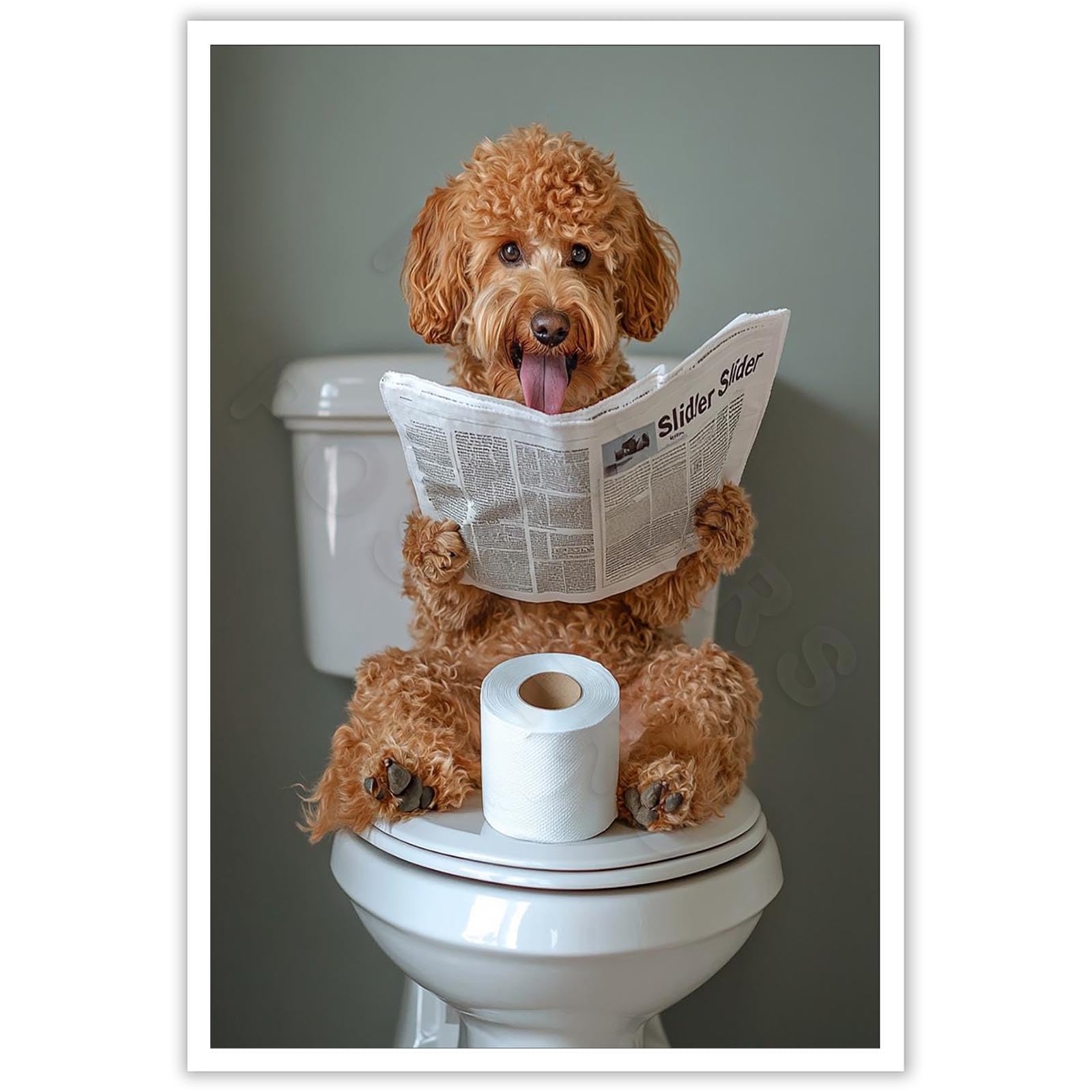 Golden Doodle Dog Bathroom Decor Canvas Wall Art Print Poster Funny Bathroom Decor Printing Humorous Animal For Dog Lovers Room Aesthetics 12X16 in Unframed