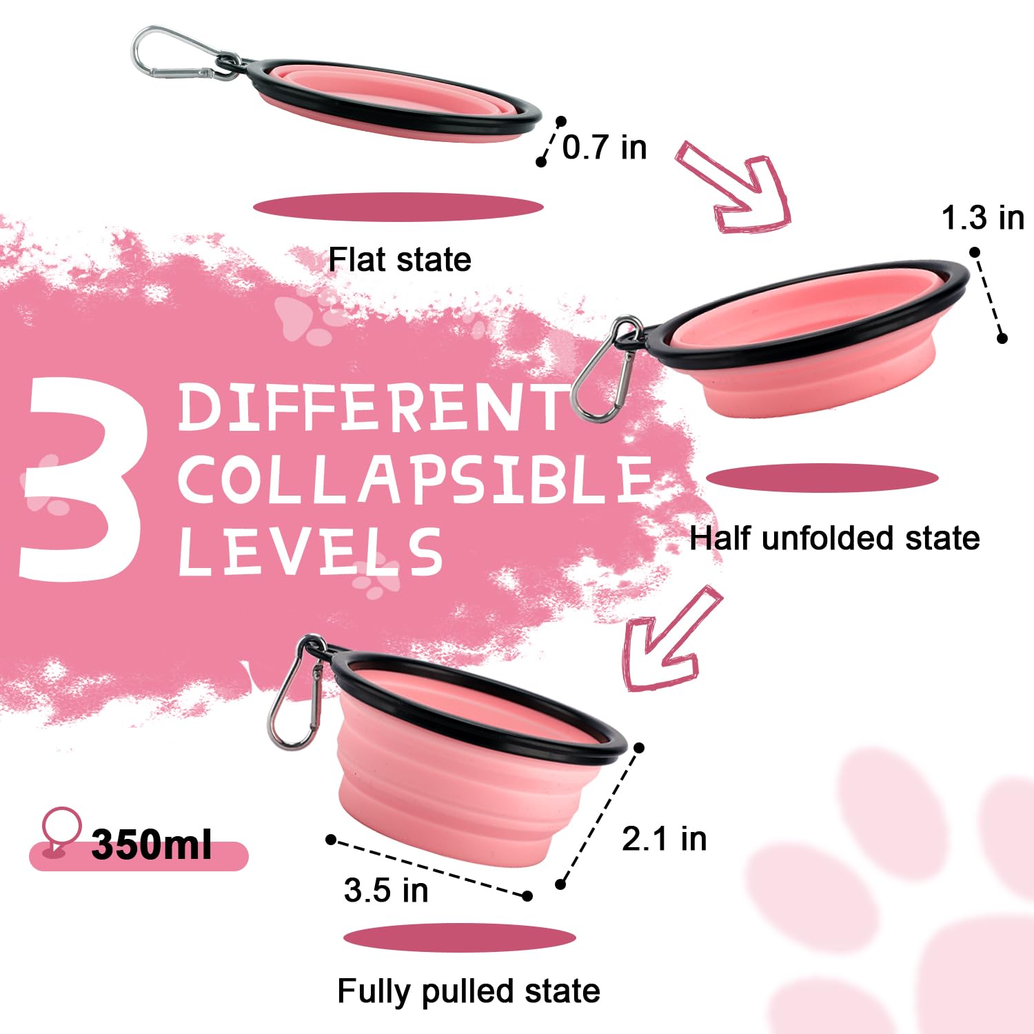Collapsible Dog Bowls for Travel, 2-Pack Dog Portable Water Bowl for Dogs Cats Pet Foldable Feeding Watering Dish for Traveling Camping with Carabiners, BPA Free (Grey&Pink, Small (Pack of 2))