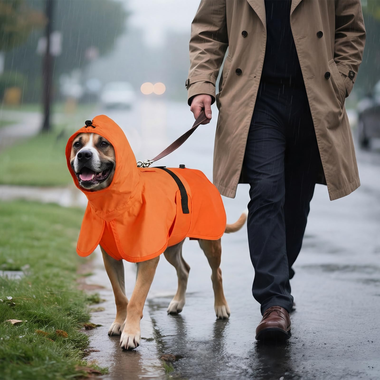 BRKURLEG Dog Raincoat for Small Medium and Large Dogs Waterproof Dog Rain Jacket Adjustable Hooded Dogs Raincoat Pet Rain Coat Poncho with Leash Hole, Reflective Strip, Orange, M