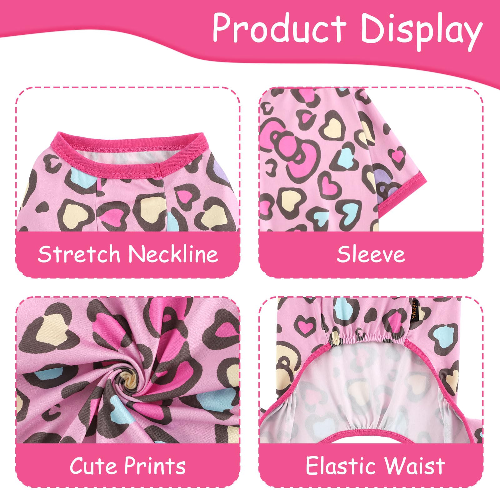 Yikeyo Dog Pajamas for Small Dogs,Stretchy Dog Pjs Clothes, Stretchy Puppy Jammies Onesie, 4 Legs Comfy Doggie Pjs, Lightweight Soft Puppy Outfit for Small Size Girl Boy(Pink Heart,M,Chest 14.9 in)