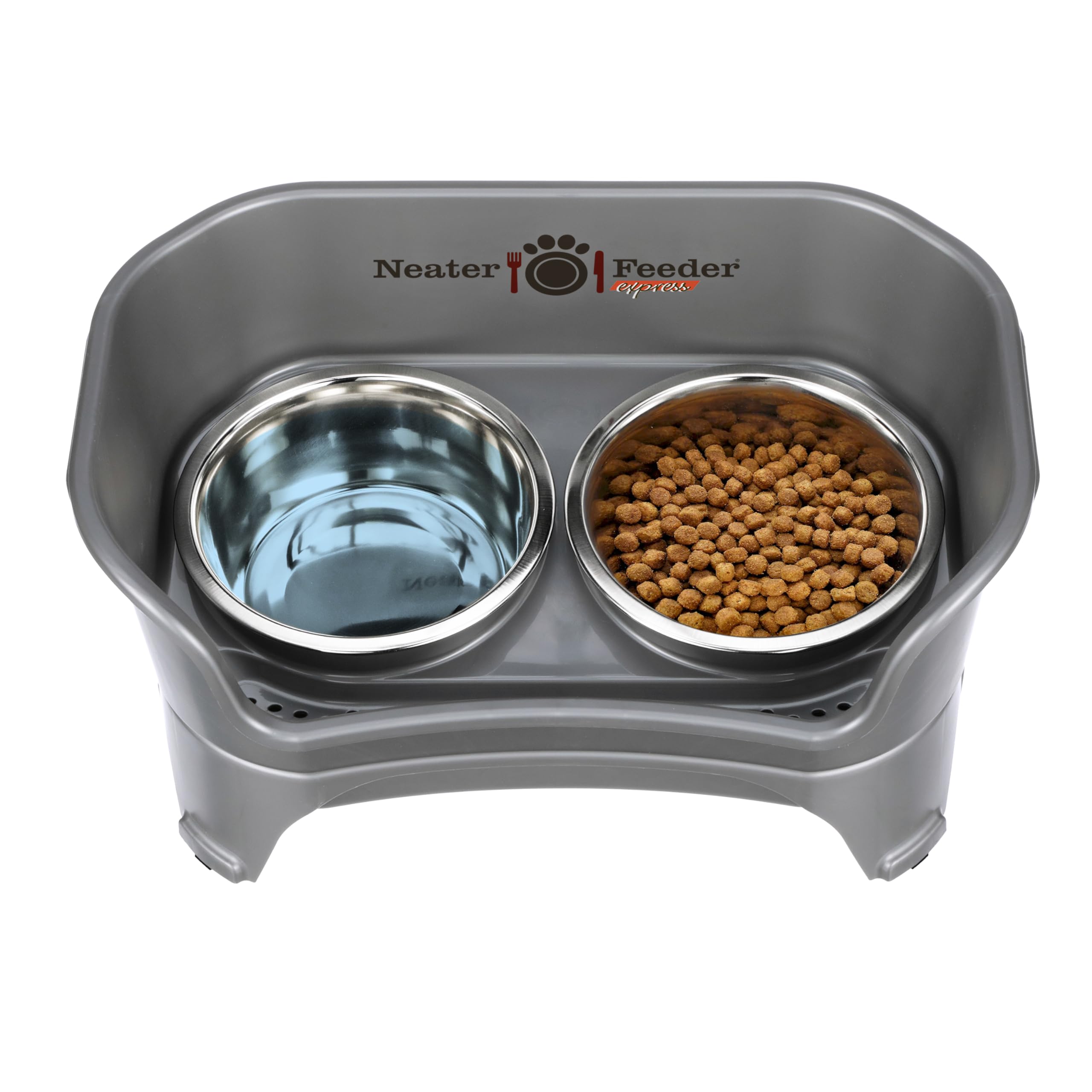 Neater Feeder Express Mess Proof Dog Bowls Elevated for Medium to Large Sized Breed, No Spill Raised Dog Food Bowl Stand, Stainless Steel Food and Water Bowl Set, Pet Dish Feeding Station, Grey