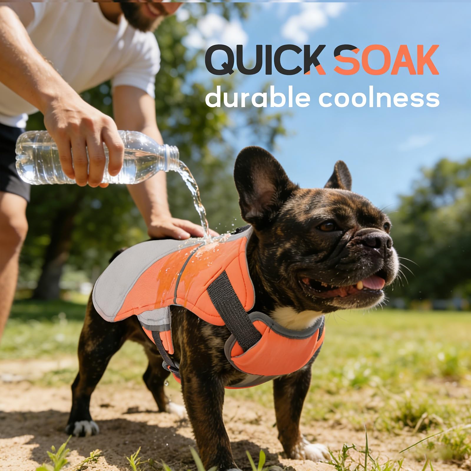 DENTRUN Dog Cooling Vest with Dual Absorbent Core, Adjustable Sun Protective Vest for Hot Weather, Doggie Ice Jacket Hiking Travel Summer Essentials, Reflective, Sun Protective Vest, Orange S