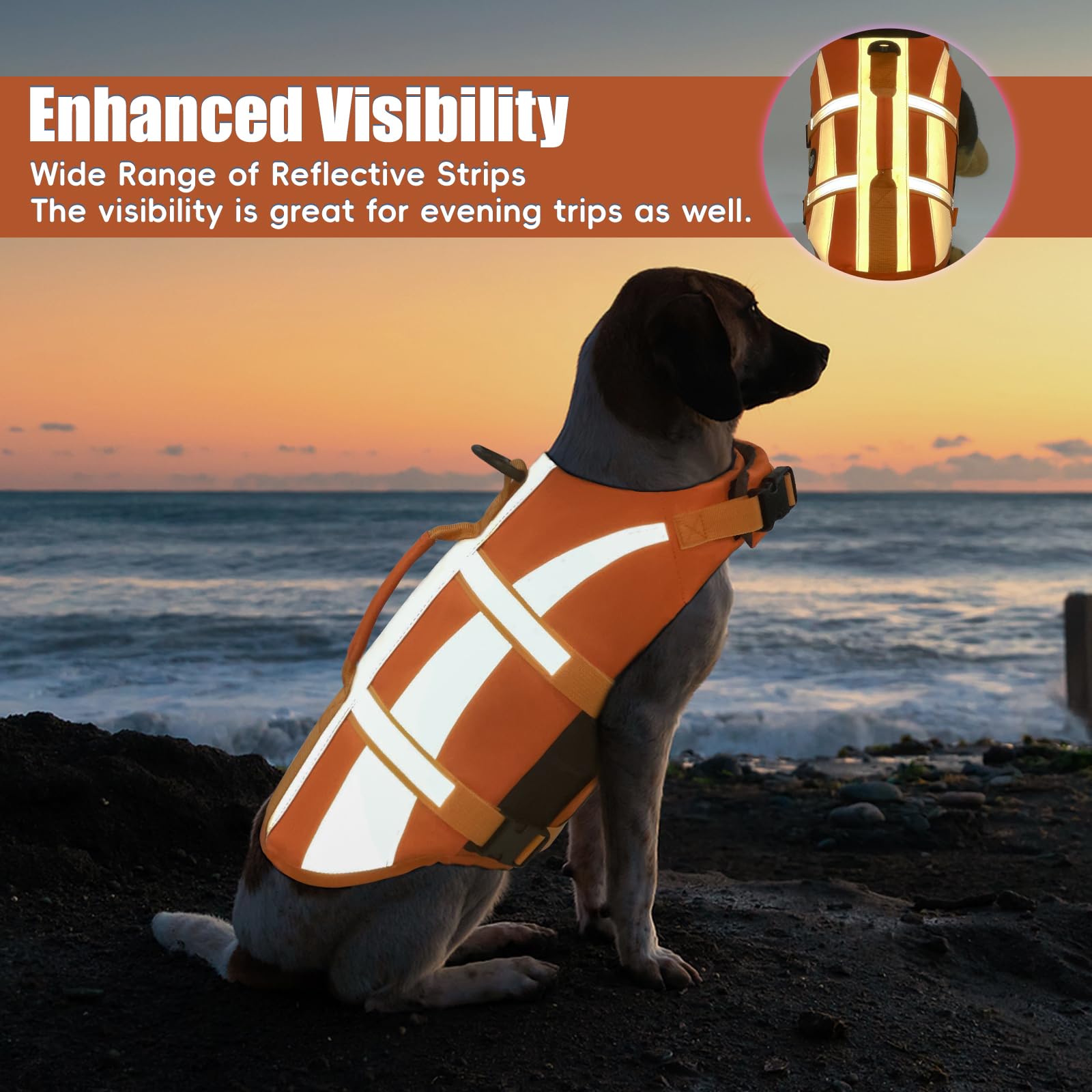 EMUST Life Vests for Dogs, Lightweight Small/Medium/Large Dog Life Preserver, XL Dog Life Jacket for Swimming/Boat/Water, Life Jacket for Large Dogs, NewOrange, XL
