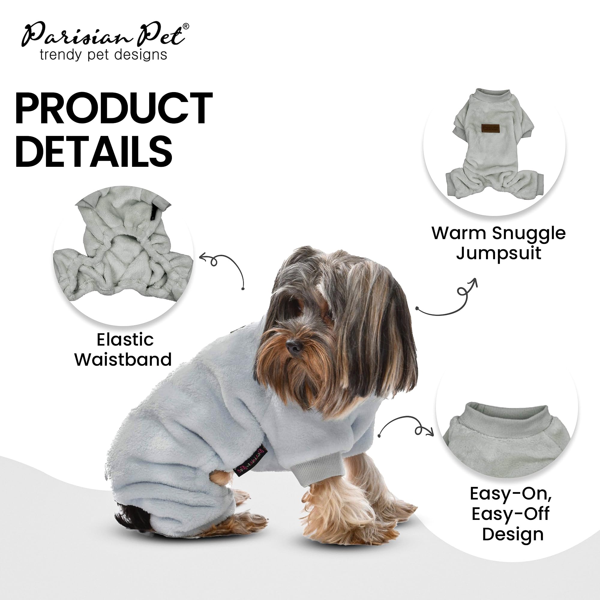 Parisian Pet Dog Pajamas – Grey Dogs Pjs – Stretchable Fleece Dog Pants – Dog Shedding Suit - Machine Washable Dog Jammies - Puppy Body Suit – Dog Pajamas for Large-Sized Dogs - XL