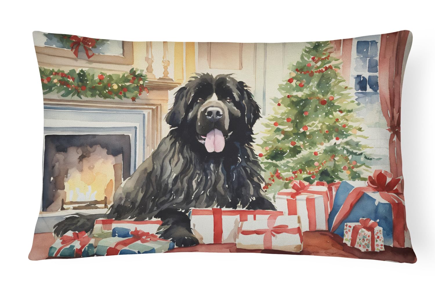 Caroline's Treasures DAC2707PW1216 Newfoundland Cozy Christmas Throw Pillow Machine Washable, Indoor Outdoor Decorative Pillow for Couch, Bed or Patio, 12HX16W