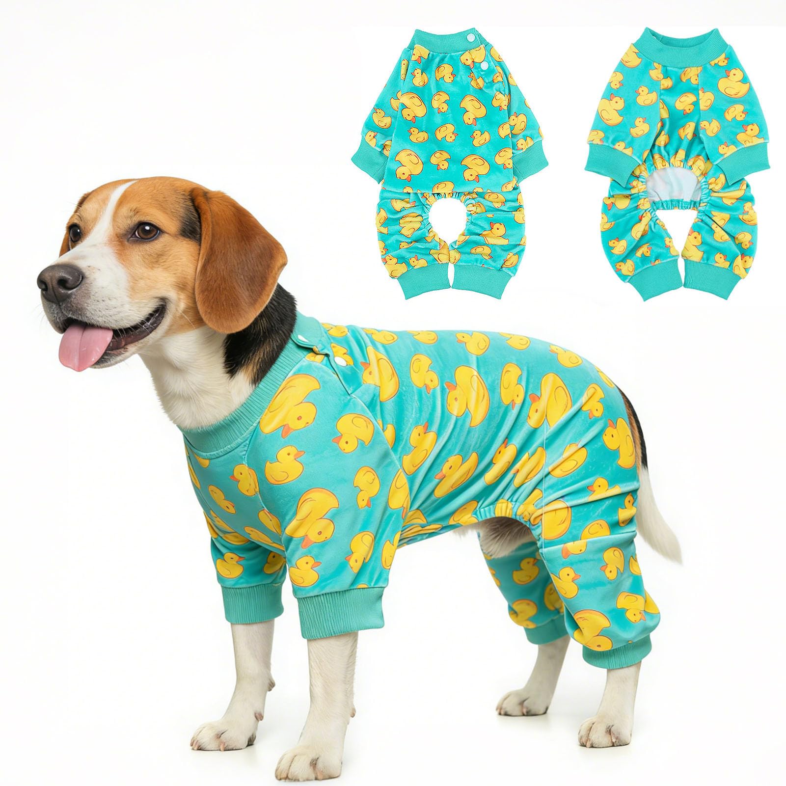 BEAUTYZOO Dog Pajamas Large Sized Dog, Summer Doggie Pajamas for Boy Girl, Soft Strechy Cotton Puppy Pjs Jammies Onesies for Men Women, Pet Jumpsuit Body Suit Cat Apparel Clothes, Yellow Duck L