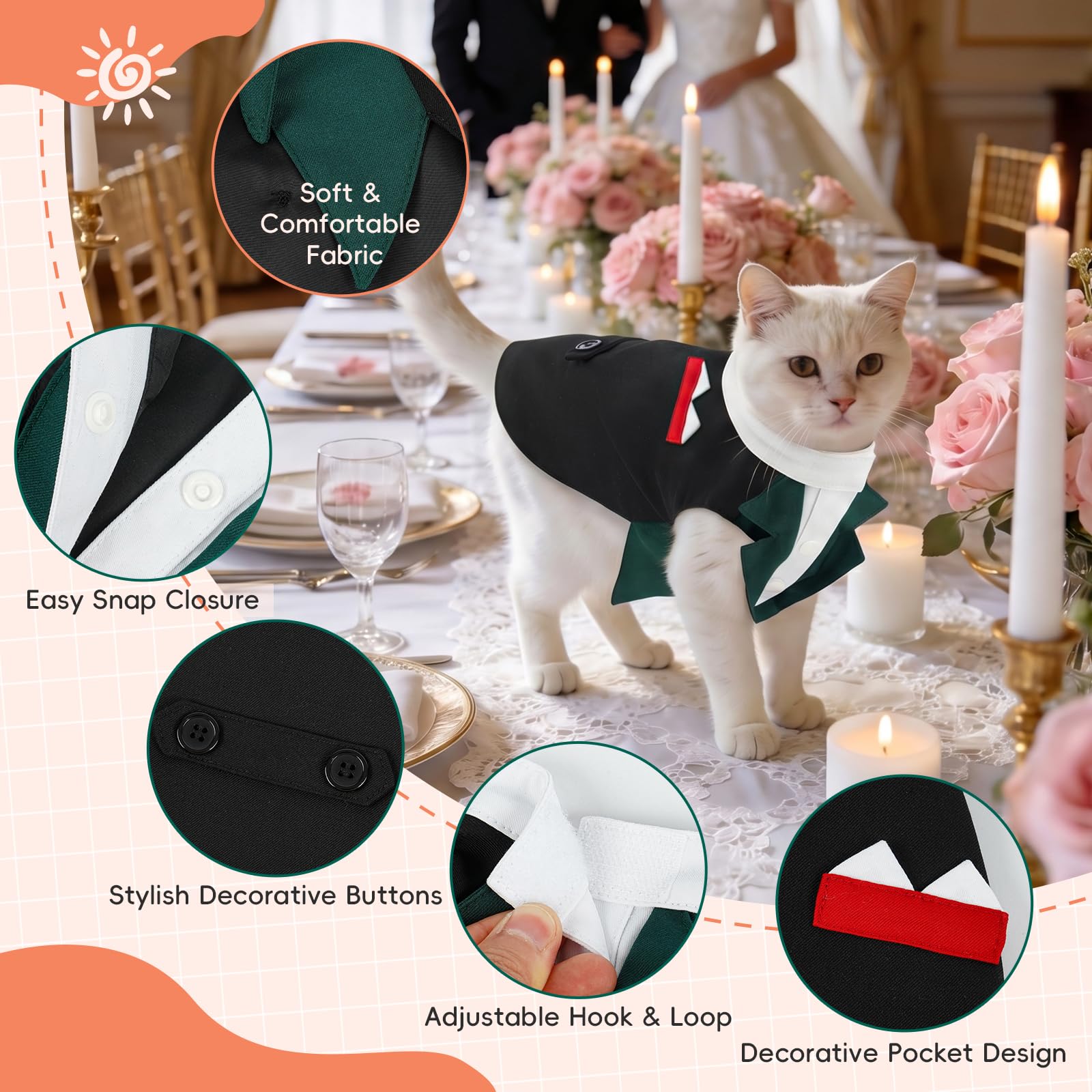 Black Cat Tuxedo Suit, Size for All Cats,Stylish Cat Tuxedo Outfit Formal Suit, Kitten Formal Attire Wedding Birthday Onesie Costume, Pet Fashion Apparel Fancy Clothes