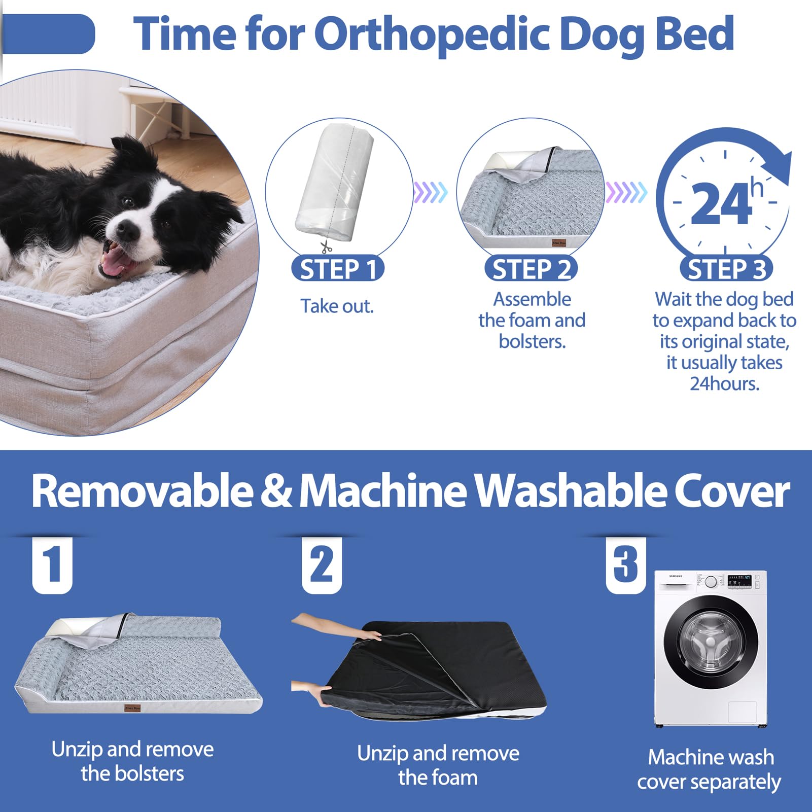Chez Paw Orthopedic Dog Bed for Extra Large Dogs, XL Dog Beds with Comfy Bolsters, XLarge Waterproof Dog Bed with Removable Washable Cover and Nonskid Bottom, Pet Couch Bed for Extra Large Dogs