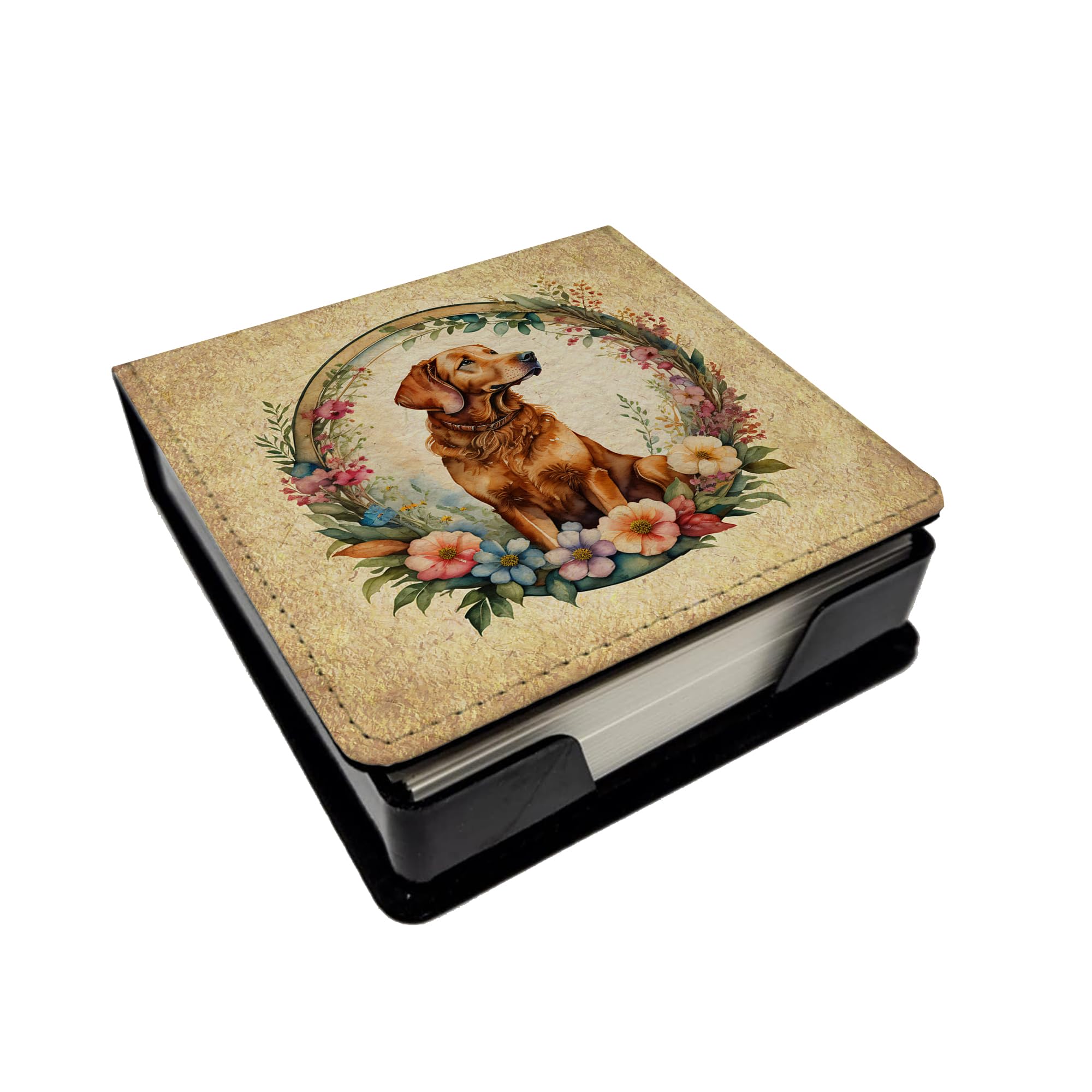 Caroline's Treasures Chesapeake Bay Retriever and Flowers PU Leather Note Paper Holder with Artist-Designed Cover, Desk Accessory, Office Gift