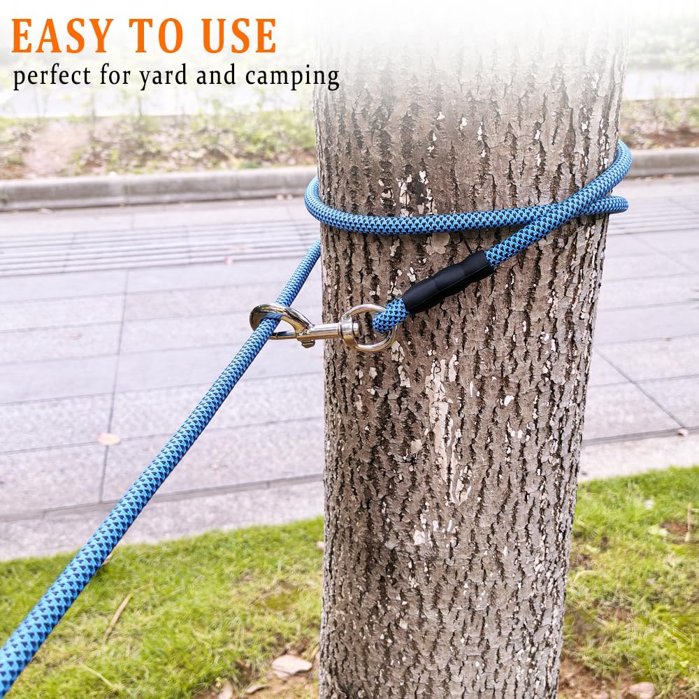YUCFOREN 10FT Dog Tether, Outdoor Tie Out Dog Lead for Porch, 3/8 inch Thick Nylon Rope for Large Medium Dogs Camping, Training
