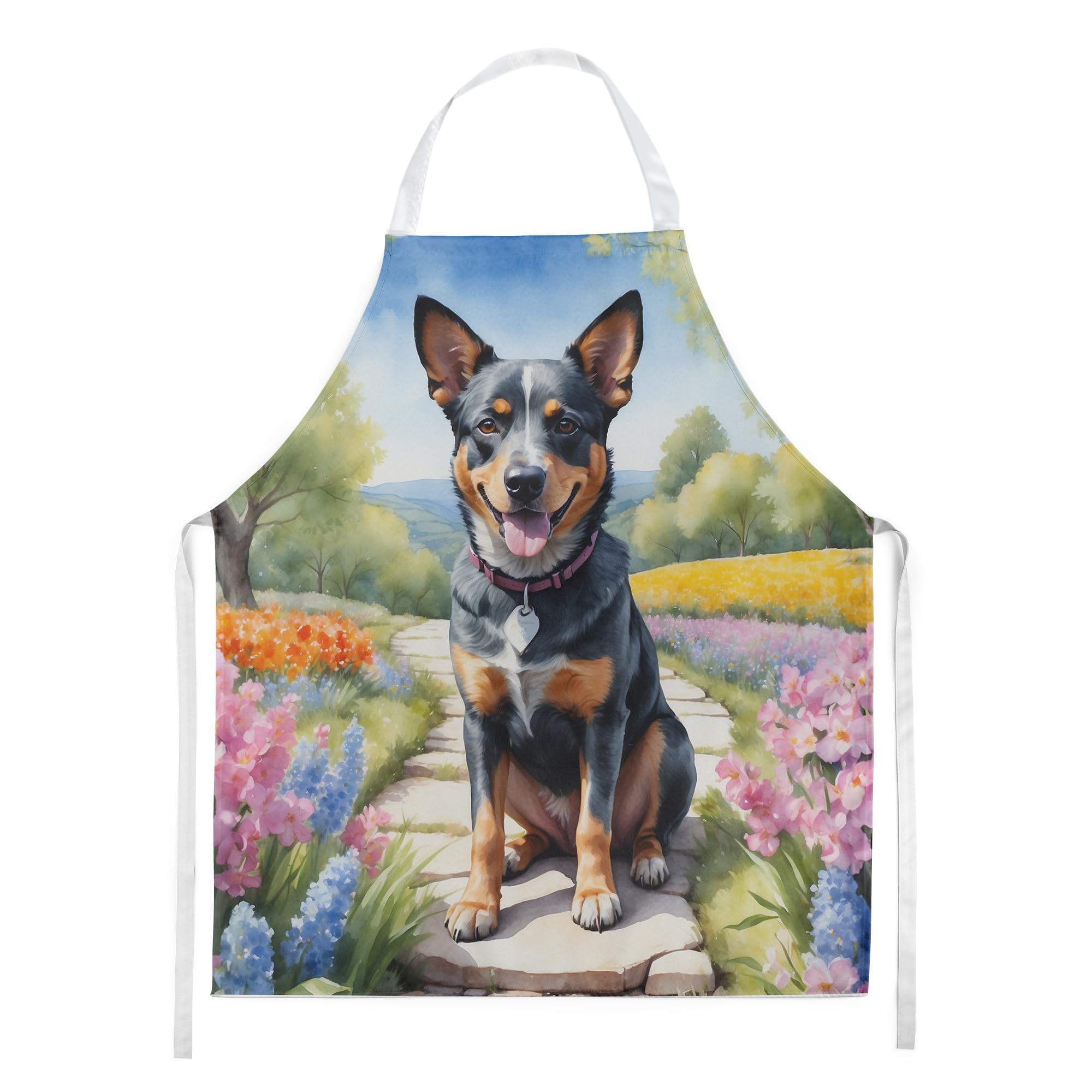 Caroline's Treasures Australian Cattle Dog Spring Garden Apron Cooking Kitchen Server Baking Crafts Gardening for Adult Women Men, Unisex, Large, Multicolor
