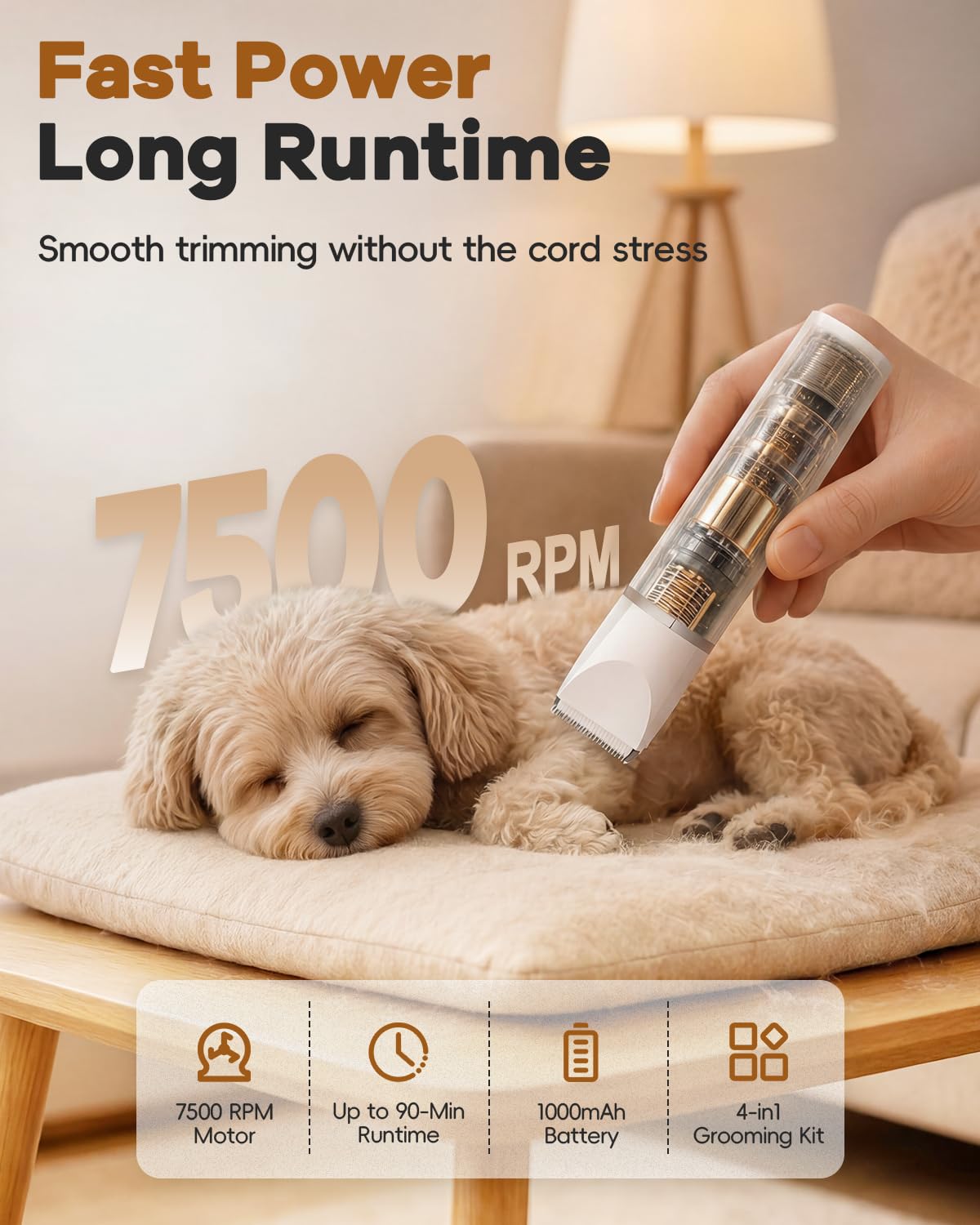 Veeconn Dog Clippers Grooming Kit Hair Clipper-Low Noise Paw Trimmer- Rechargeable - Cordless Quiet Nail Grinder Shaver for Cats and Other Pets