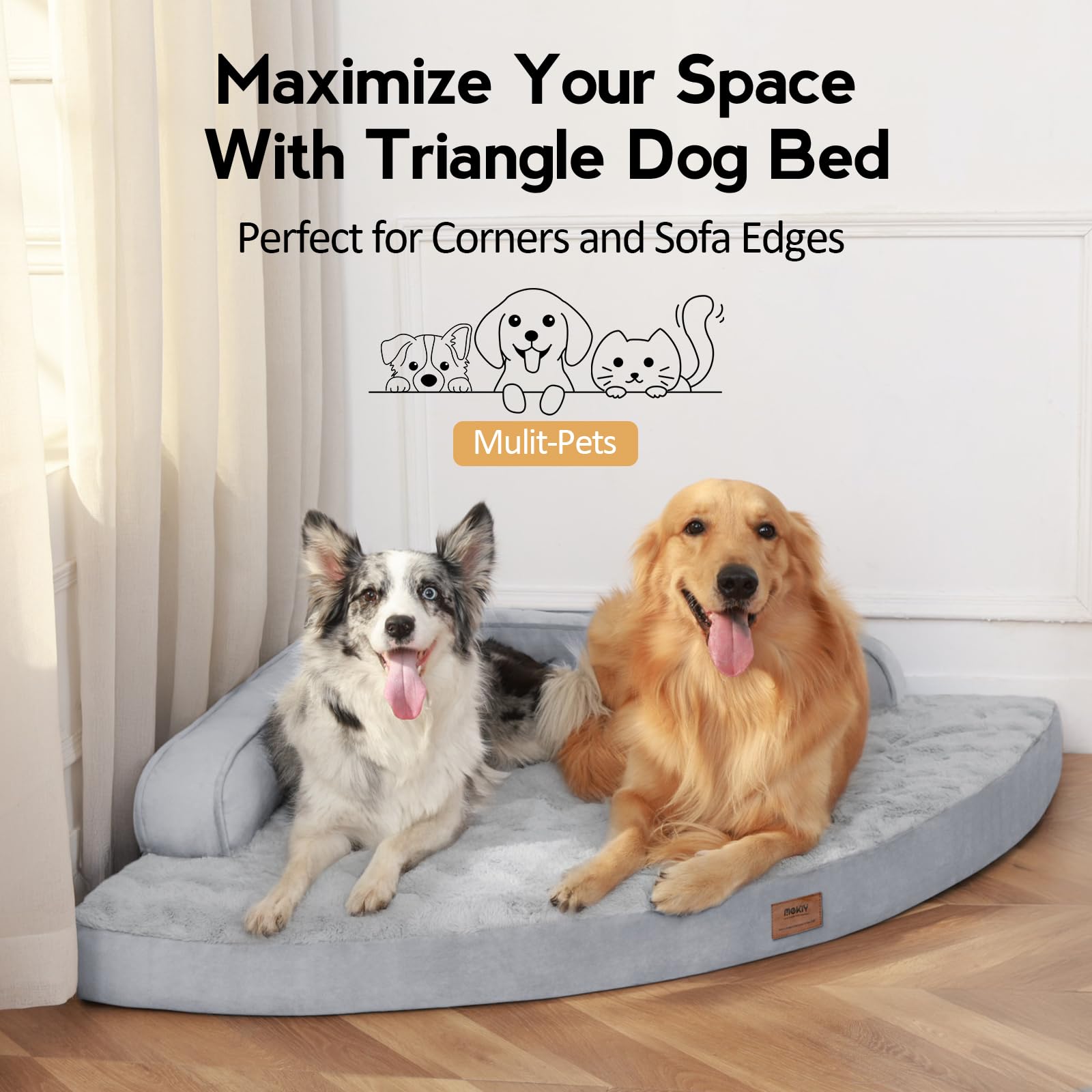 Dog Bed Medium Sized Dogs - Orthopedic Egg-Crate Memory Foam with Removable Washable Cover, Waterproof Pet Bed Couch with Non-Slip Bottom for Large Dog, Grey