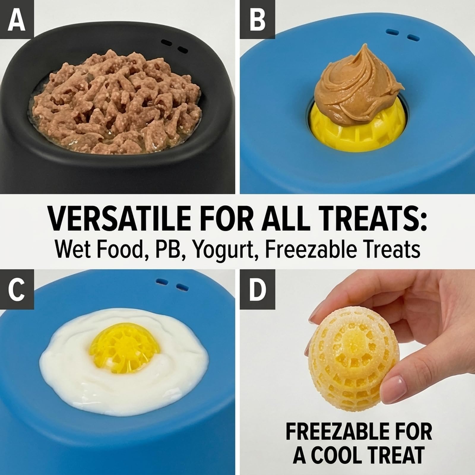 Slow Feeder Dog Bowls for Liquid Treats with Rolling Ball, Interactive Dog Lick Bowl for Bone Broth, Yogurt & Wet Food, Anti-Slip Lick Toy for Anxiety Relief & Post-Op Nutrition (1, Blue)
