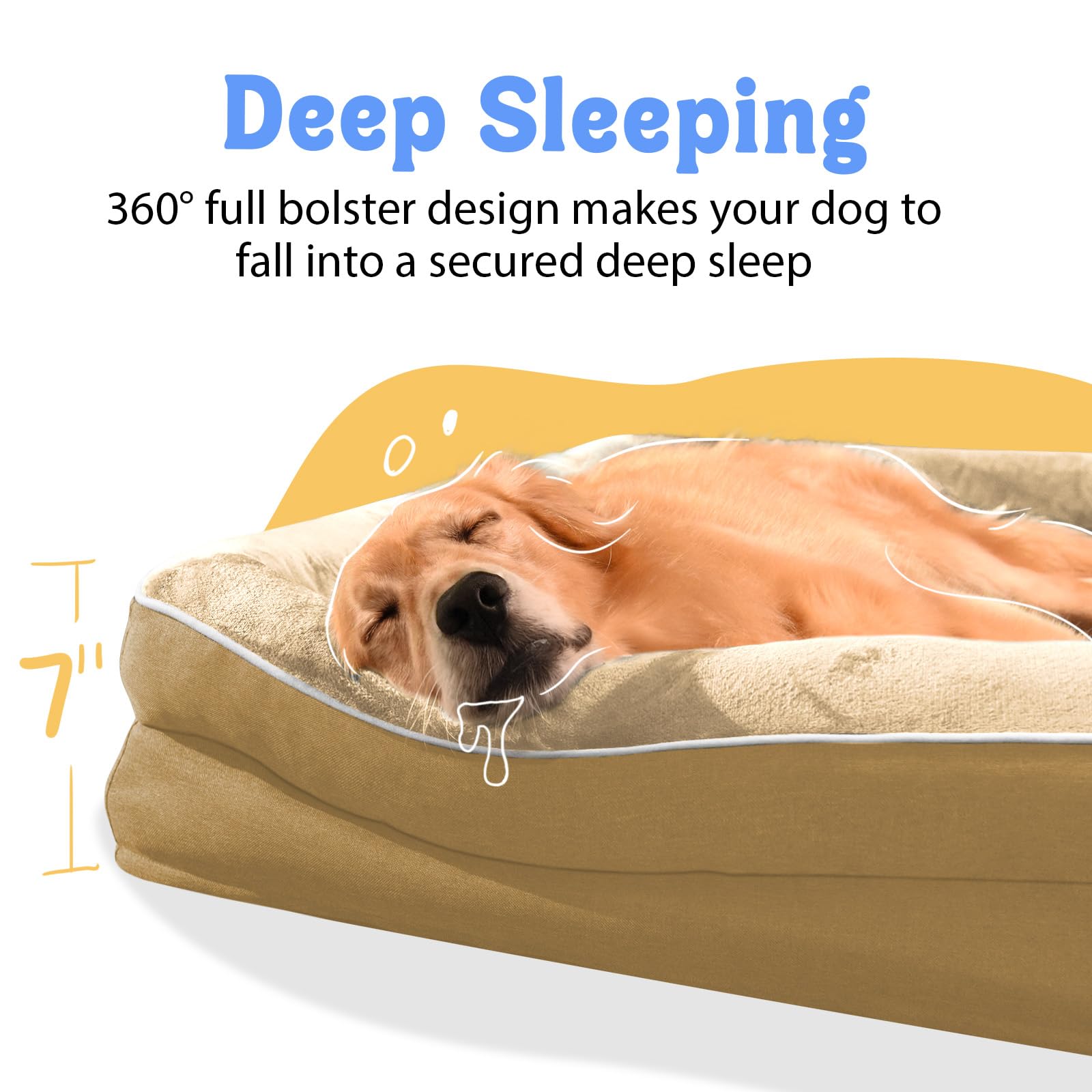 Orthopedic XL Large Dog Bed - Removable Bolster & Waterproof Washable Cover for Pet Extra Large Bed with Foam Support Non-Slip Bottom Dog Beds