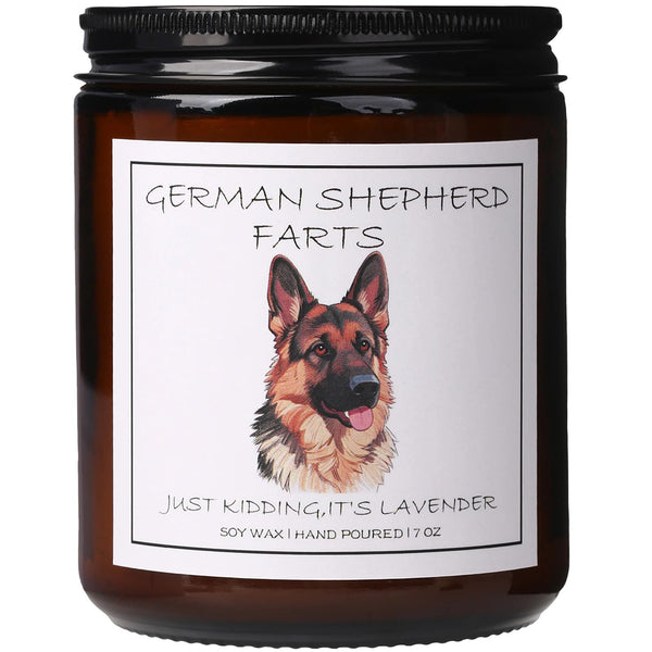 German Shepherd Gifts & Decor, German Shepherd Gifts for Women - German Shepherd Farts Candle, Dog Mom Gift, Natural Soy Wax Lavender Scented Candle 7oz