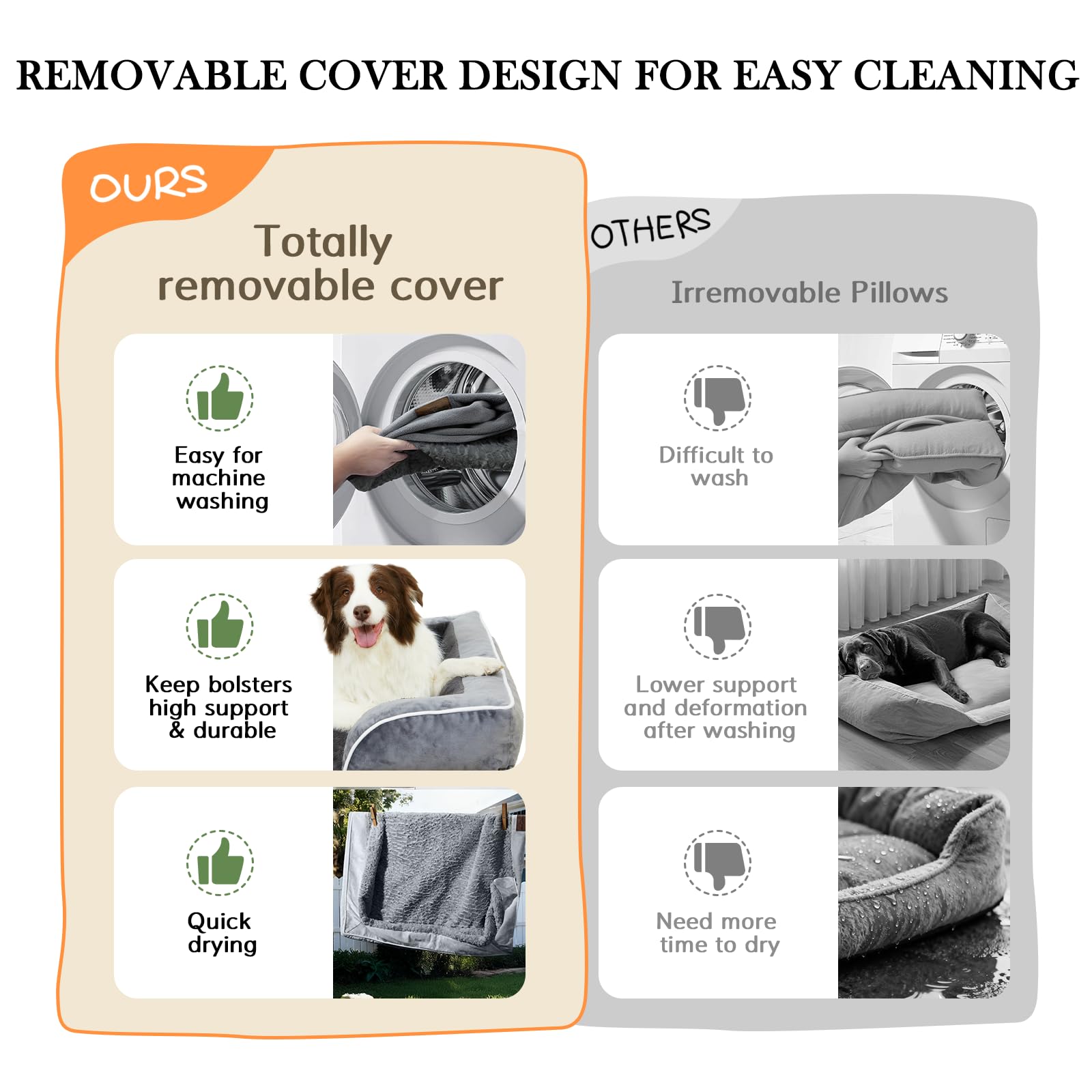 Comfort Expression Orthopedic Dog Bed for Extra Large Dogs 42x30 Inch, Waterproof Egg Crate Foam XL Pet Bed with Removable Bolsters, Dog Couch with Washable Cover & Non-Slip Bottom, Grey
