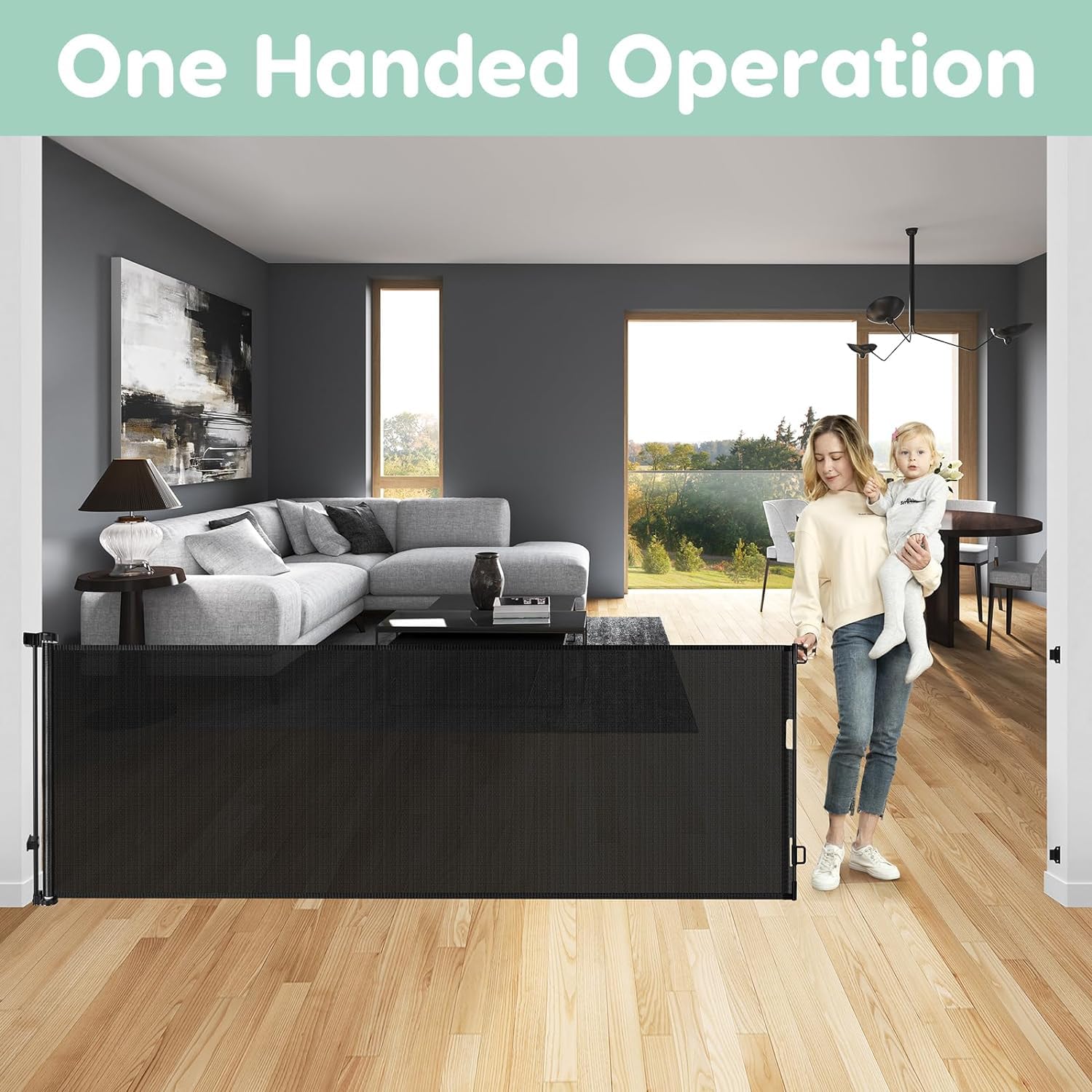115 Inch Retractable House Gate - Extra Wide, Baby & Dog Safe
