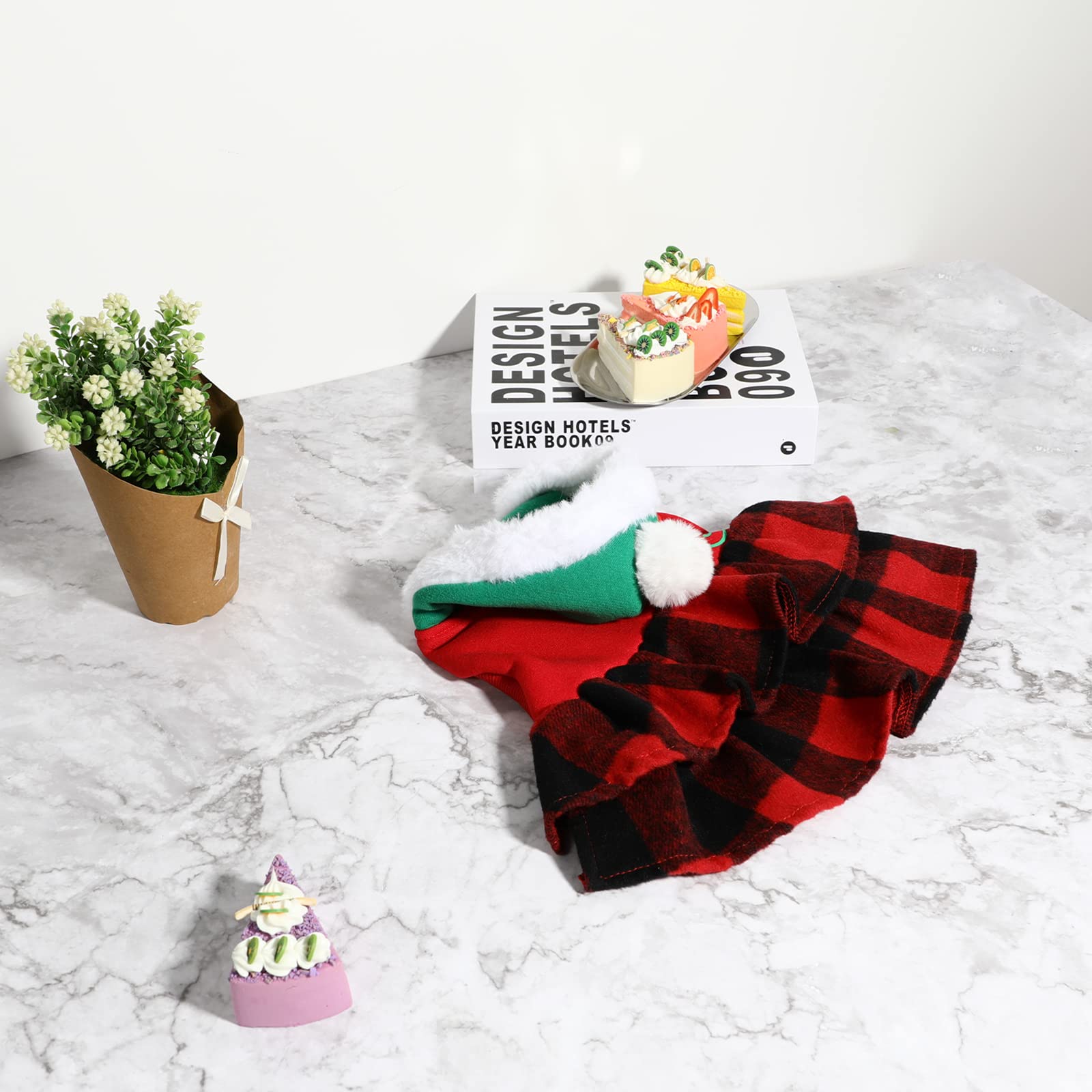 SGQCAR Christmas Plaid Dog Dress Hoodie Pet Clothes Printed Sweater Puppy Hooded Sweatshirt Cold Weather Doggie Coats for Small Medium Dogs Cats