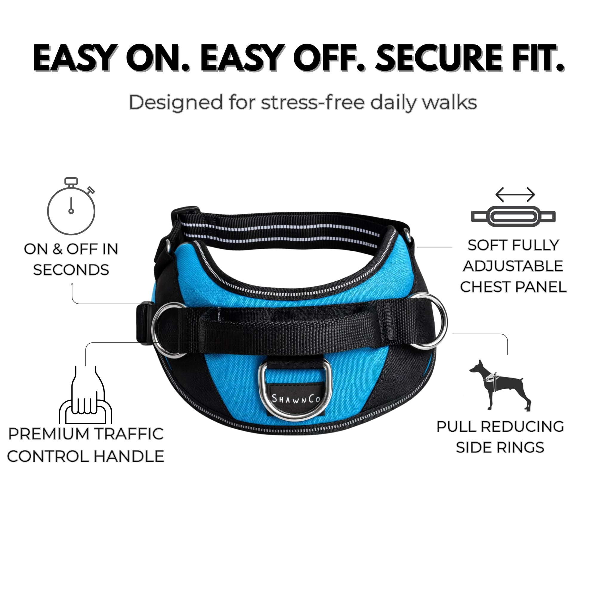 ShawnCo Essential Dog Harness, No-Pull Pet Vest with 3 Leash Clips, No Choke, Reflective, Adjustable and Padded, for Easy Walking and Training for Small, Medium and Large Dogs (Stars and Stripes, S)