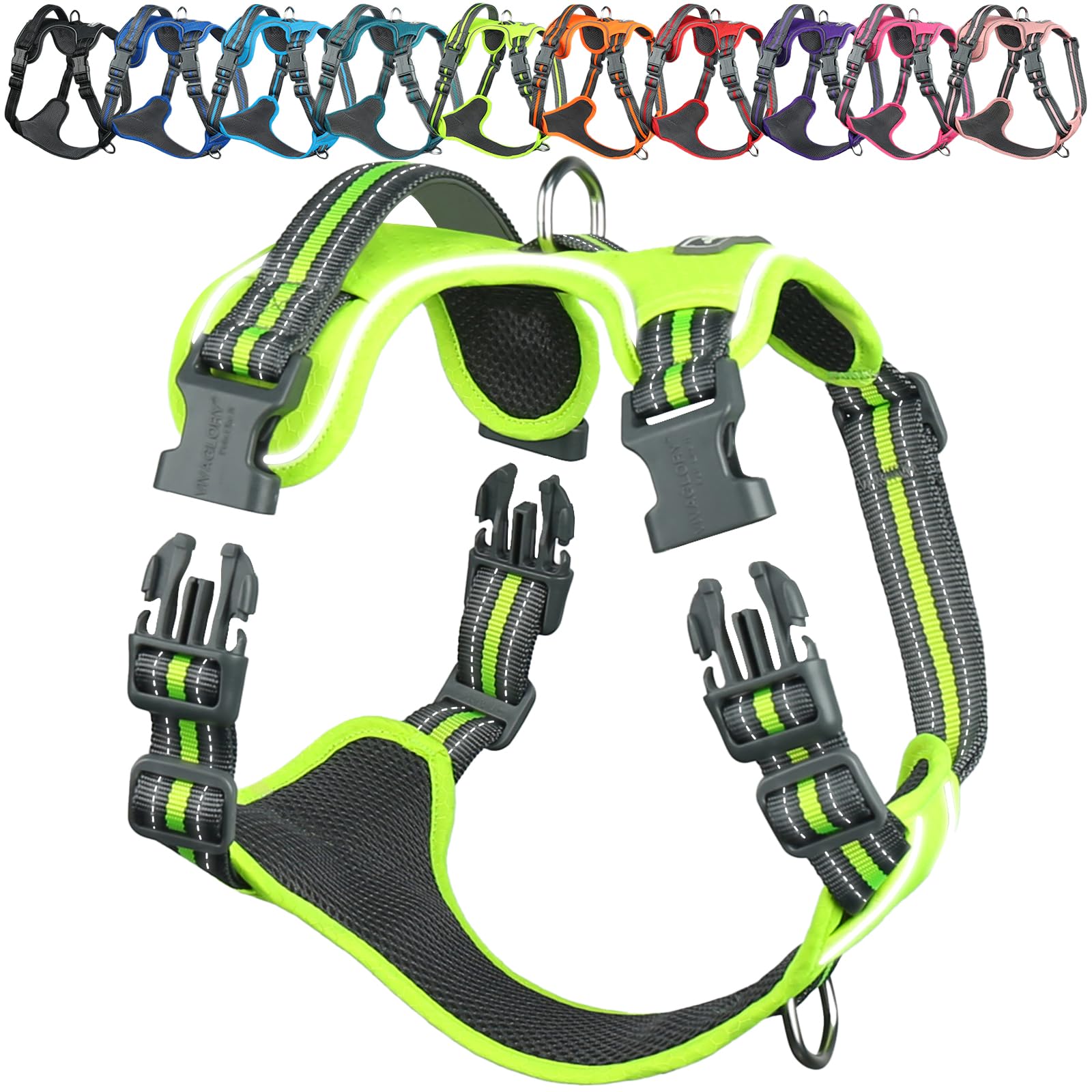 VIVAGLORY Dog Harness Easewalk No Pull Dog Harness with Handle Front Clip & Back Clip for Training Walking Lifting, No Pull Adjustable Easy On Padded Comfortable for Pet, M, Bright Yellow - Patterned