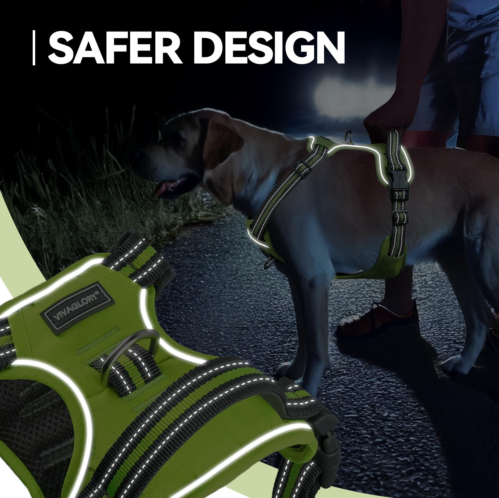 VIVAGLORY Dog Harness Easewalk No Pull Dog Harness with Handle Front Clip & Back Clip for Training Walking Lifting, No Pull Adjustable Easy On Padded Comfortable for Pet, M, Bright Yellow - Patterned