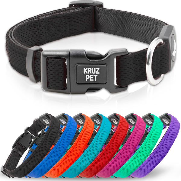 Kruz Pet Dog Collar for Small Dogs (3/4 in Width, 10.5–14.5) | Adjustable Padded Black Dog Collar with Heavy Duty D Ring | Soft Comfortable Fit for Puppies and Small Dogs | Small